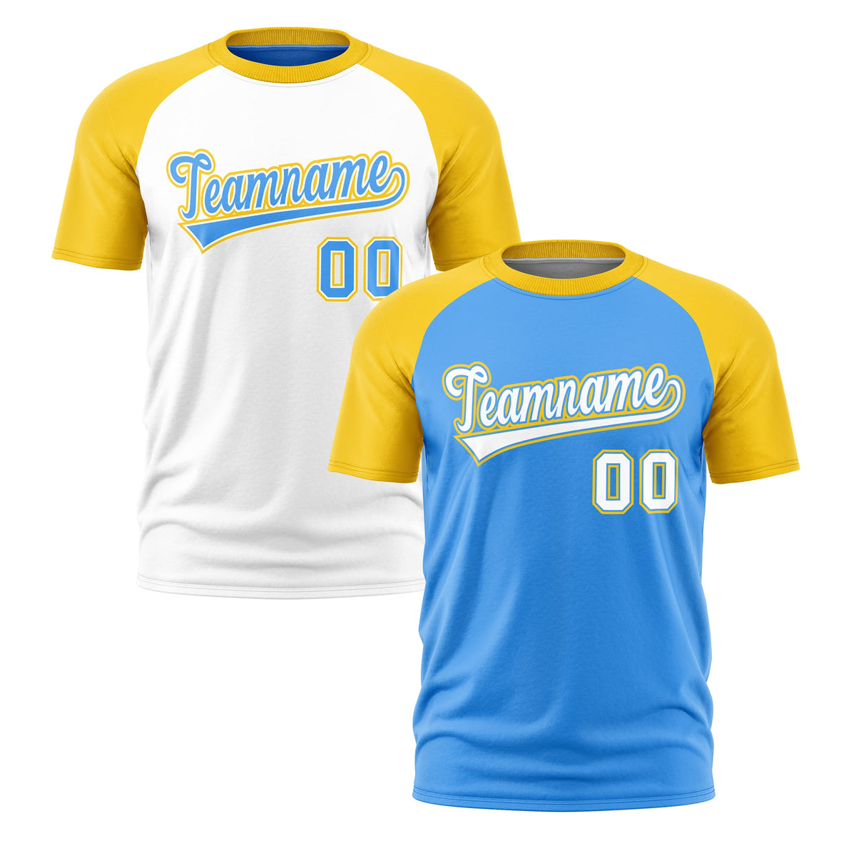 Custom Powder Blue Gold White Reversible Raglan Sleeves Moisture-Wicking T-shirt| KXKSHOP