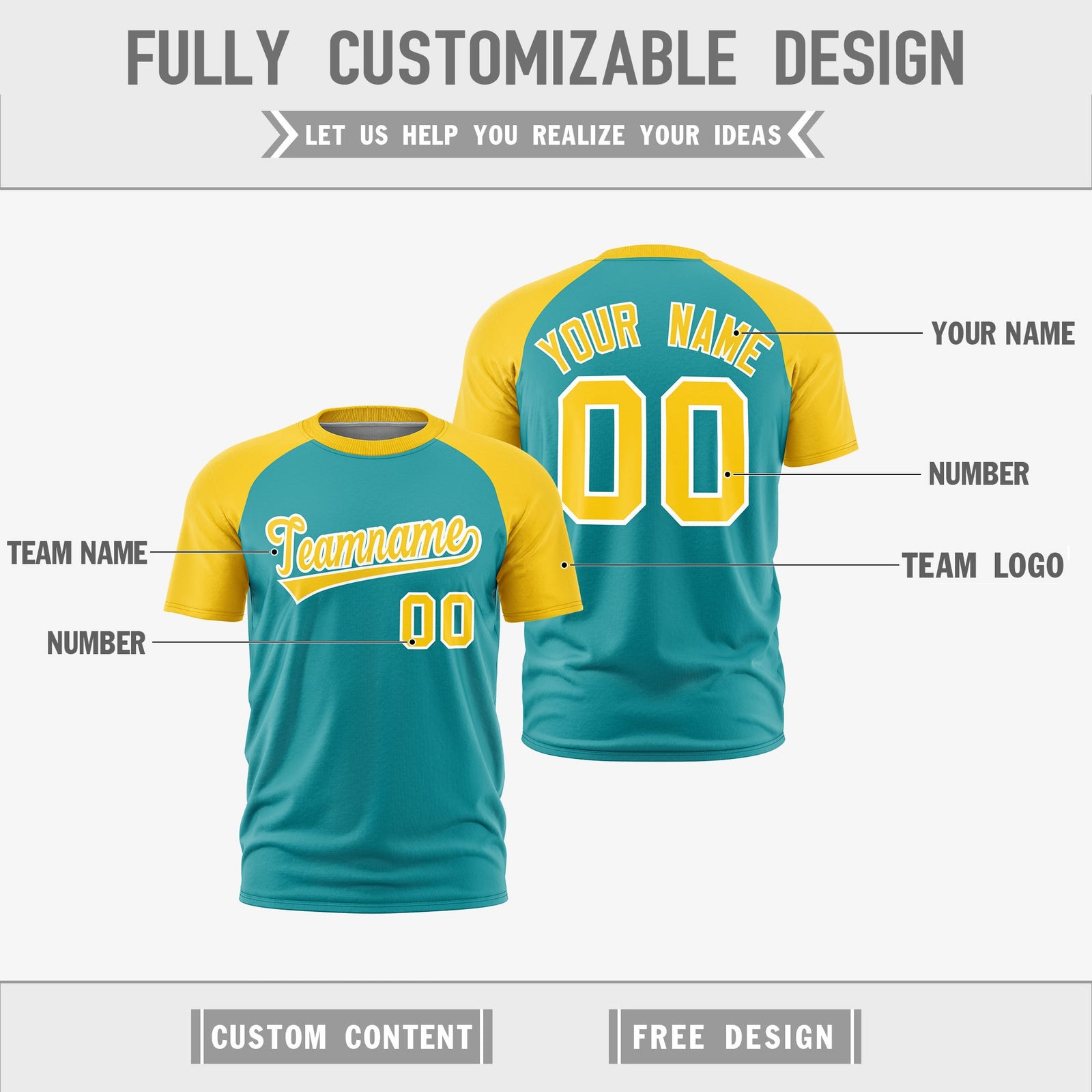 Custom Aqua Gold White Reversible Raglan Sleeves Moisture-Wicking T-shirt| KXKSHOP