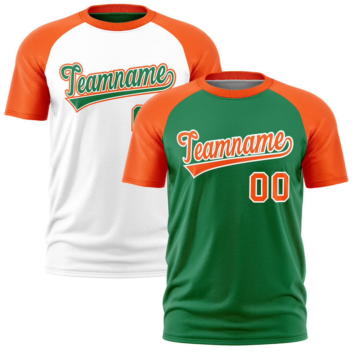 Custom Kelly Green Orange White Reversible Raglan Sleeves Quick Dry T-shirt| KXKSHOP