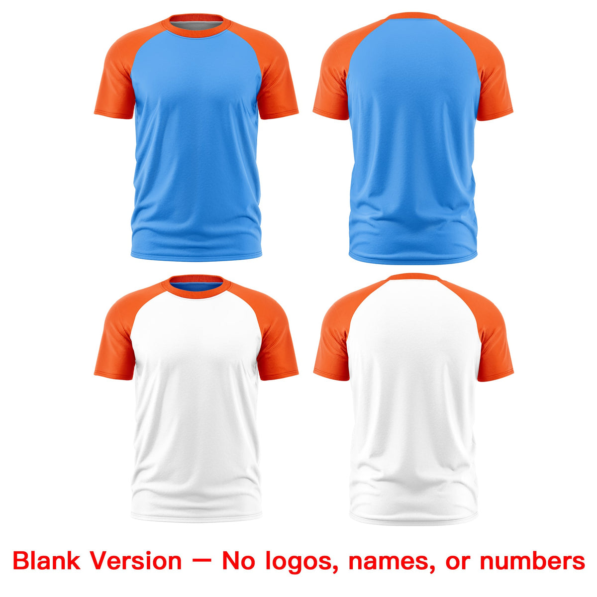 Custom Powder Blue Orange White Reversible Raglan Sleeves Moisture-Wicking T-shirt| KXKSHOP