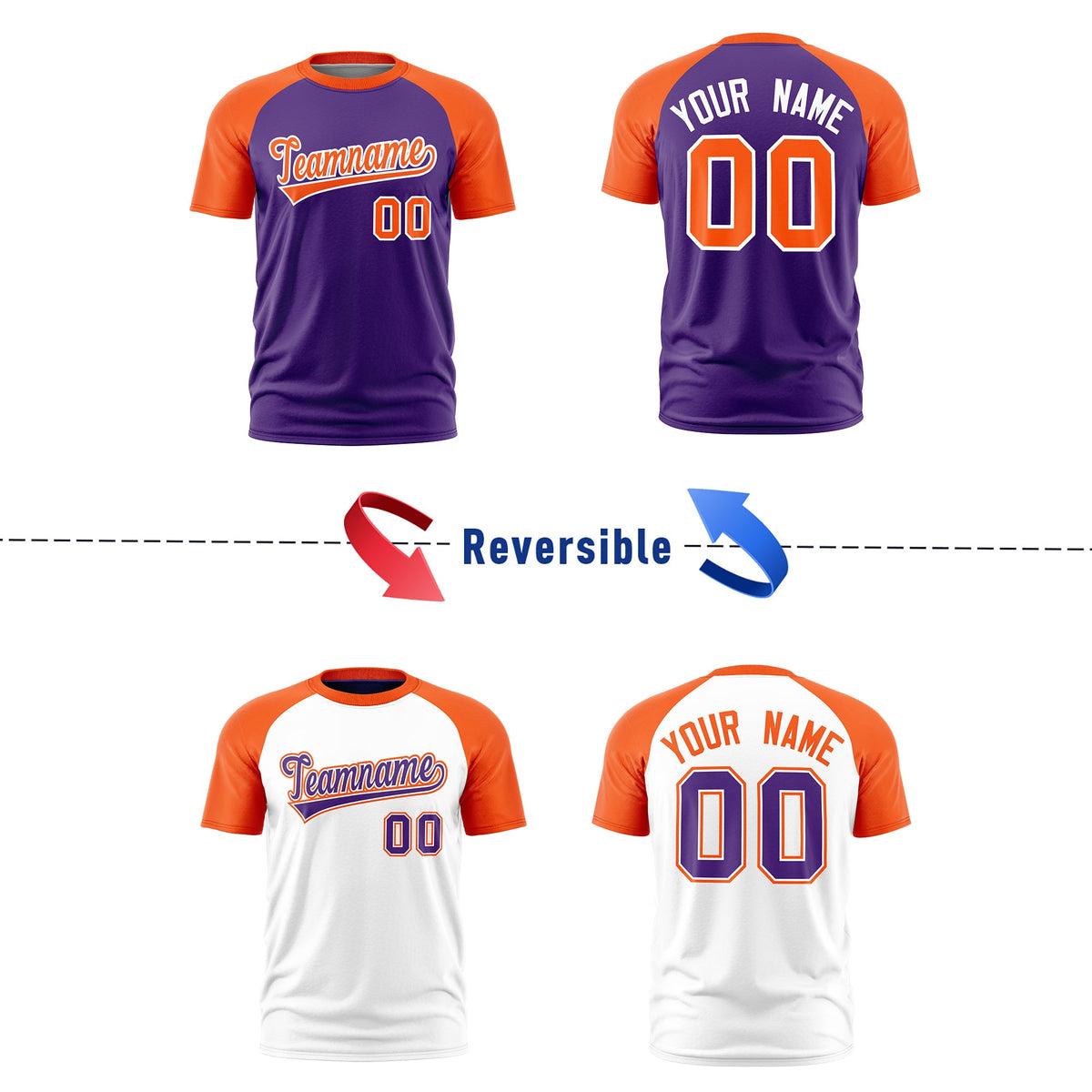 Custom Purple Orange White Reversible Raglan Sleeves Moisture-Wicking T-shirt| KXKSHOP