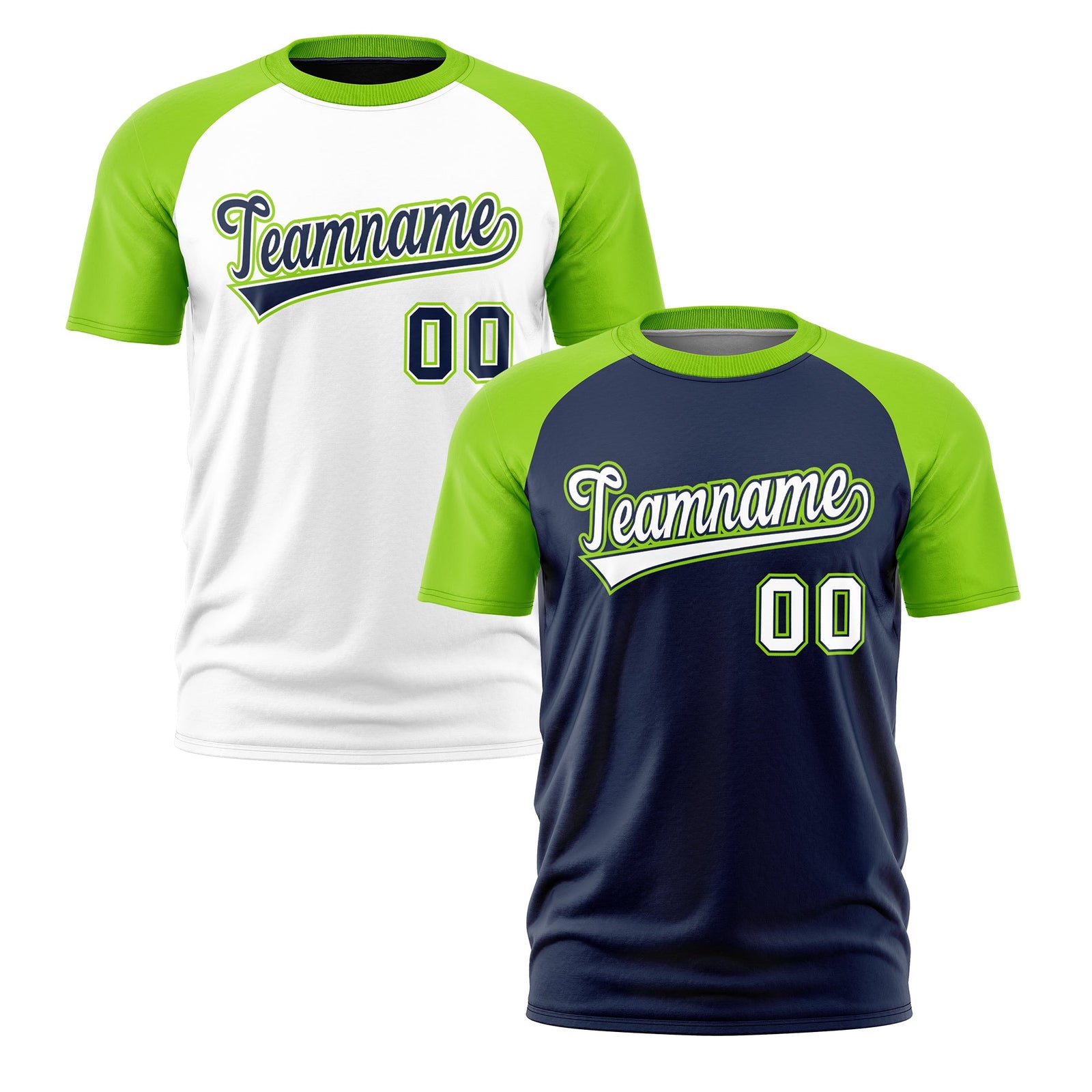 Custom Navy Neon Green White Reversible Raglan Sleeves Quick Dry T-shirt| KXKSHOP