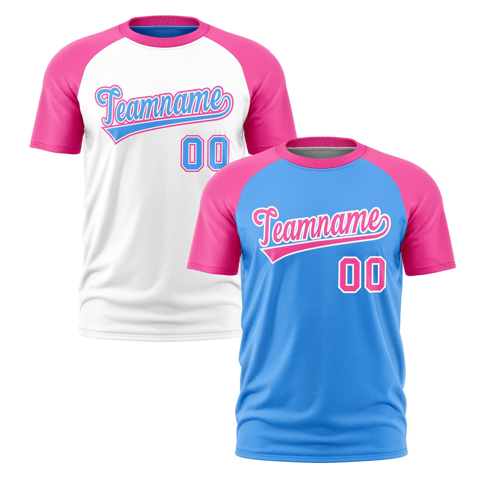 Custom Powder Blue Pink White Reversible Raglan Sleeves Quick Dry T-shirt| KXKSHOP