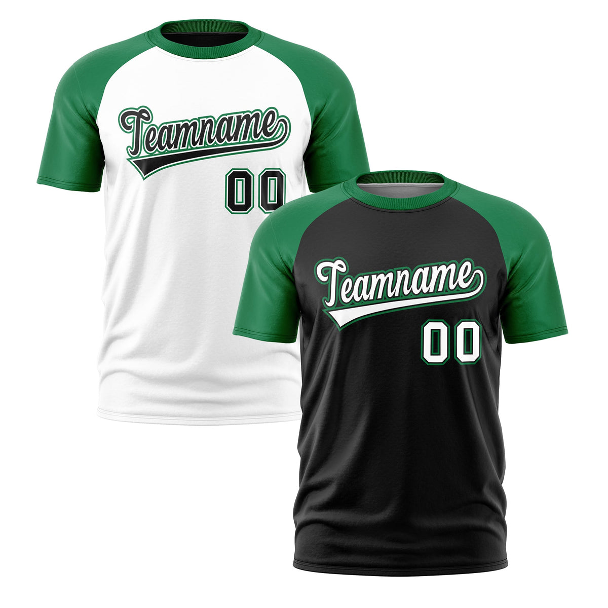 Custom Black Kelly Green White Reversible Raglan Sleeves Moisture-Wicking T-shirt| KXKSHOP