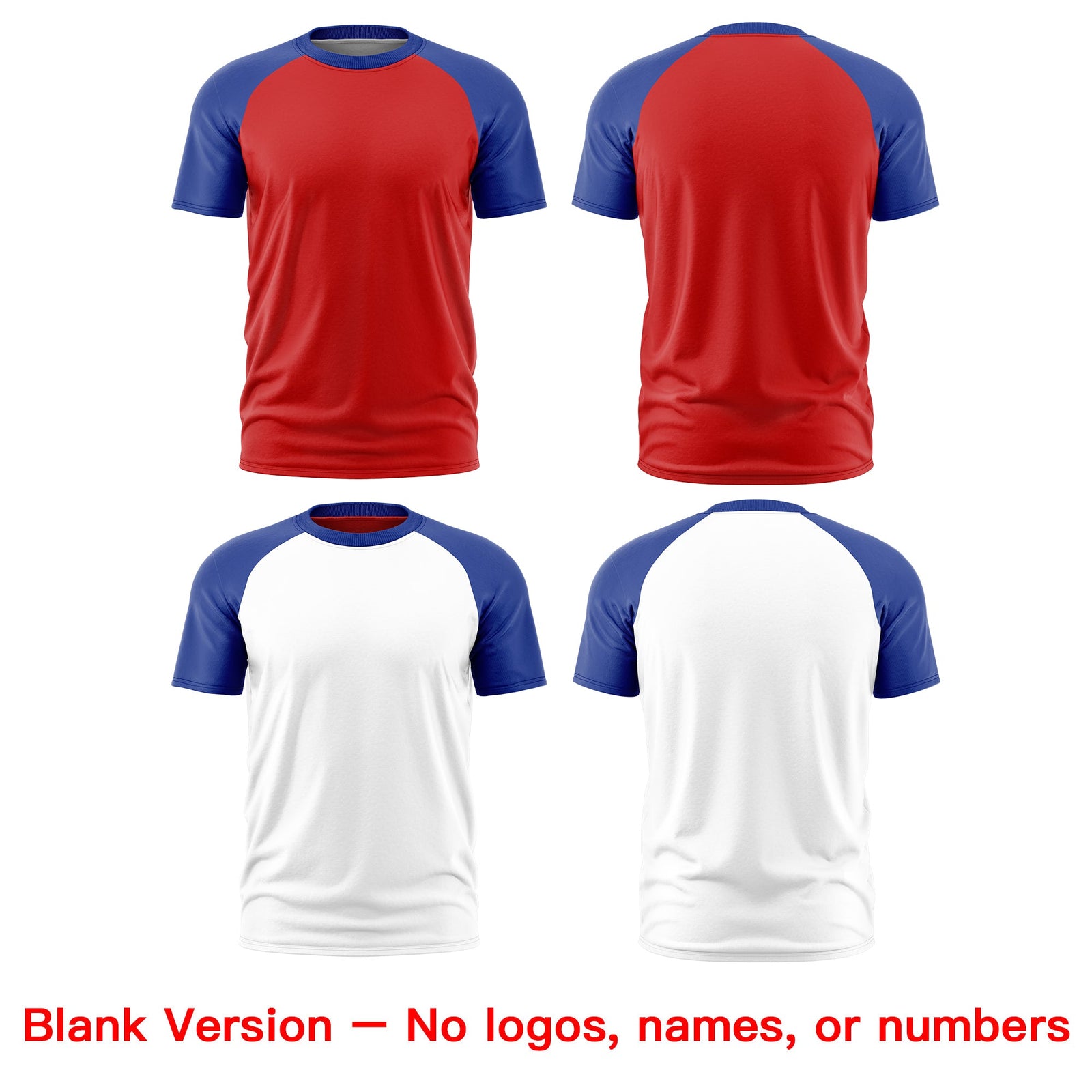 Custom Red Royal Blue White Reversible Raglan Sleeves Moisture-Wicking T-shirt| KXKSHOP