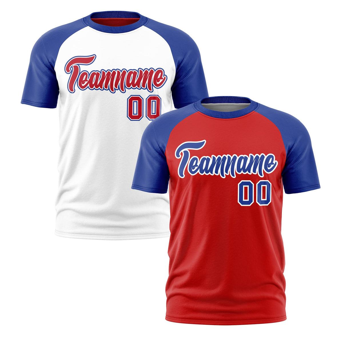 Custom Red Royal Blue White Reversible Raglan Sleeves Moisture-Wicking T-shirt| KXKSHOP