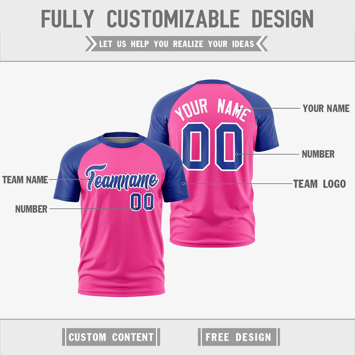 Custom Pink White Royal Blue Reversible Raglan Sleeves Quick Dry T-shirt| KXKSHOP