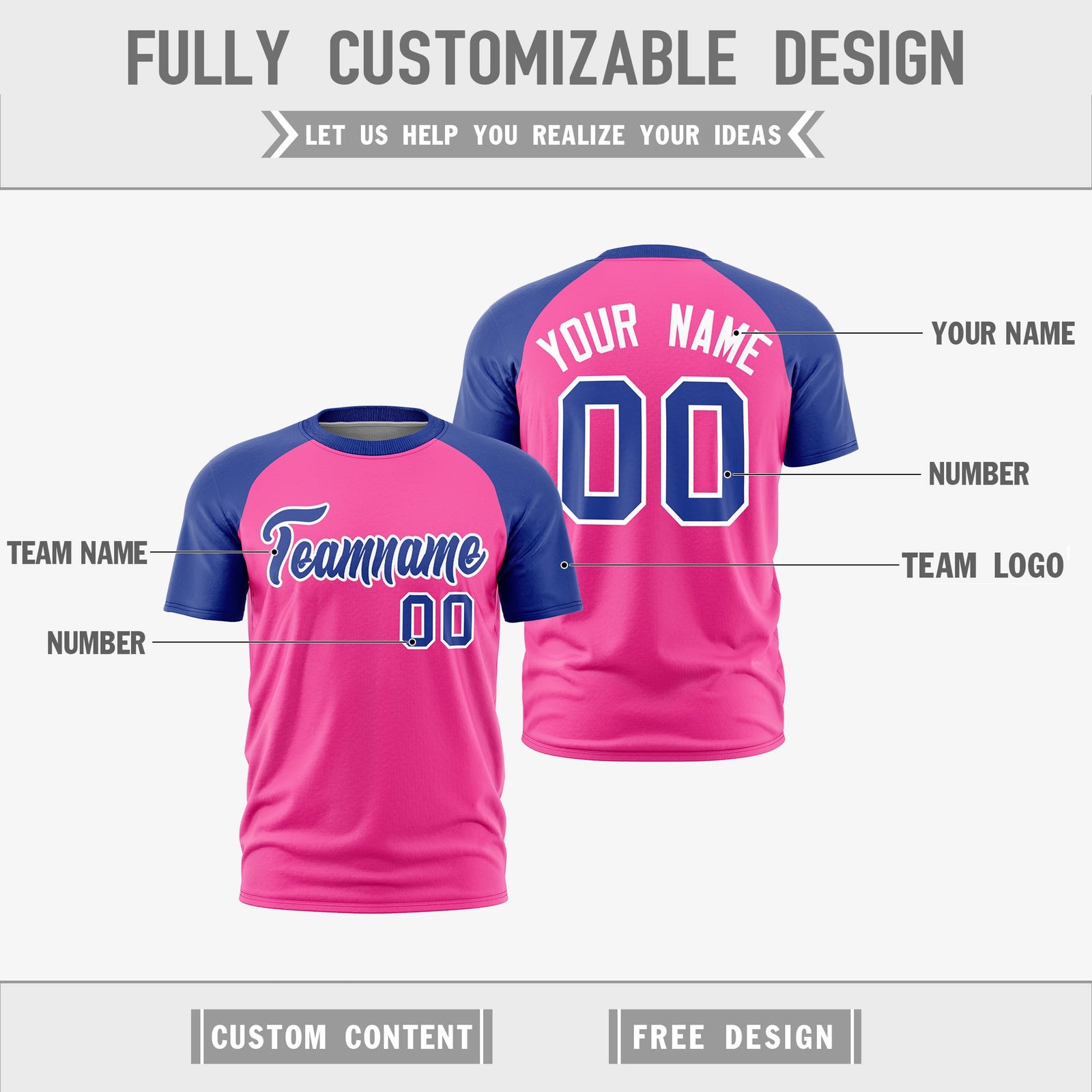 Custom Pink White Royal Blue Reversible Raglan Sleeves Quick Dry T-shirt| KXKSHOP