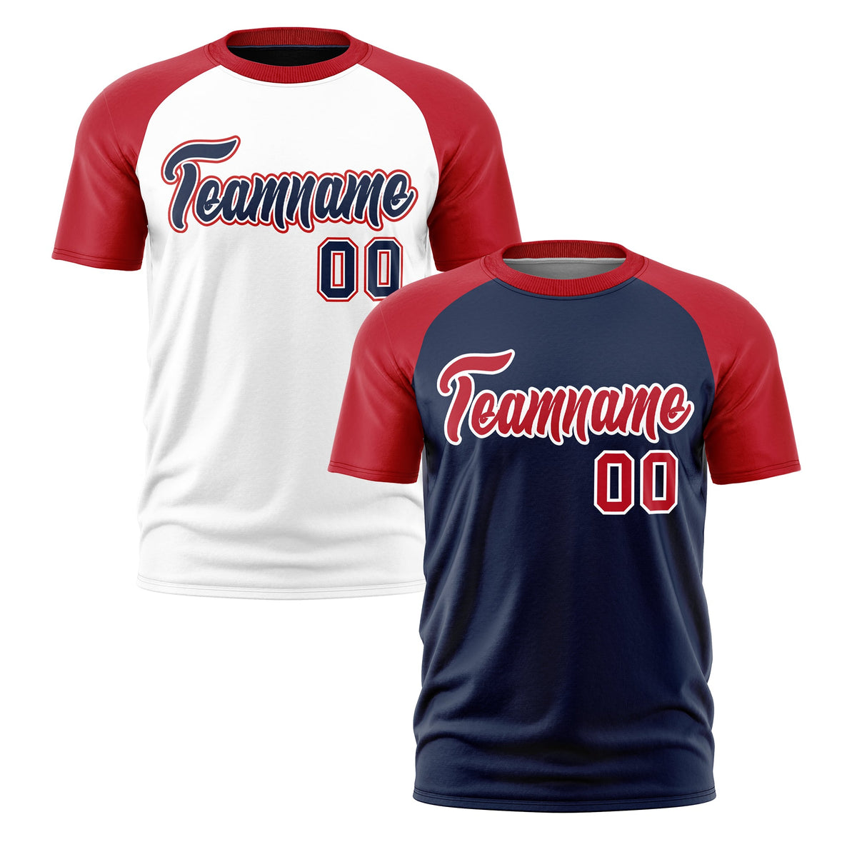 Custom Navy Red White Reversible Raglan Sleeves Moisture-Wicking T-shirt| KXKSHOP