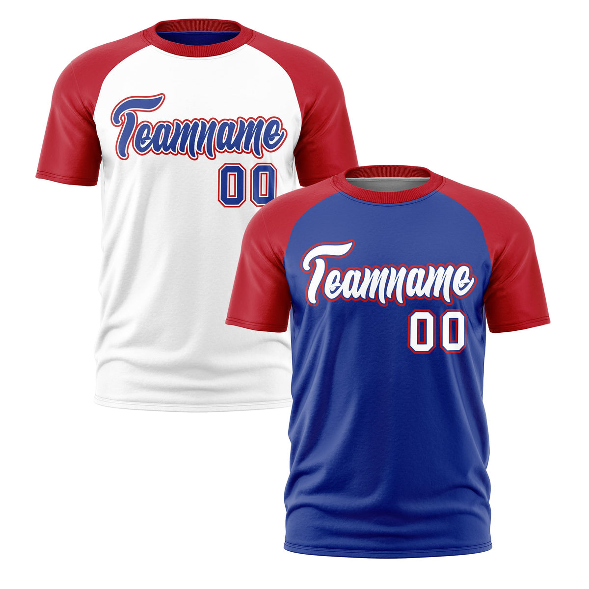 Custom Royal Blue Red White Reversible Raglan Sleeves Quick Dry T-shirt| KXKSHOP