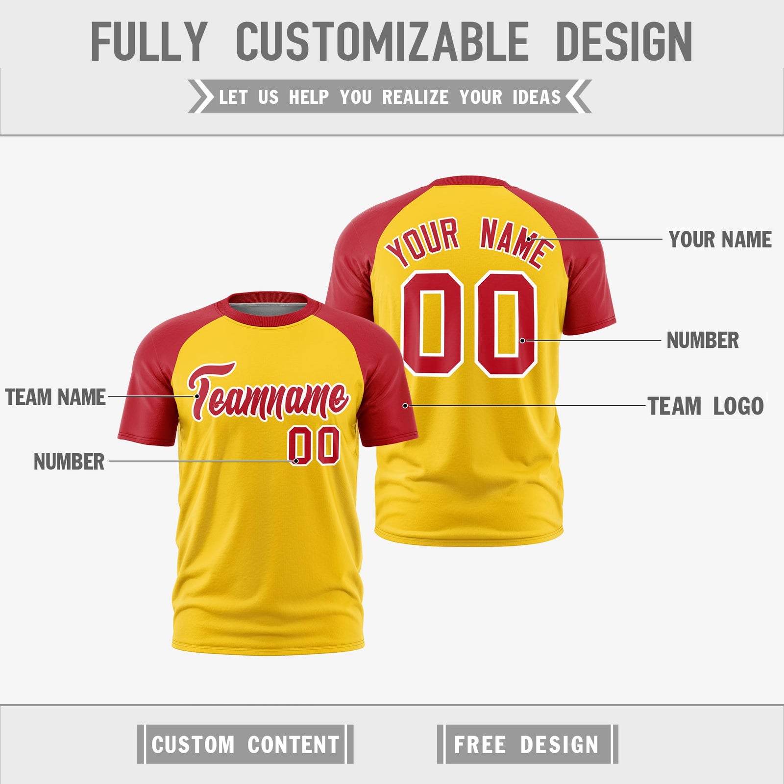 Custom Gold Red White Reversible Raglan Sleeves Moisture-Wicking T-shirt| KXKSHOP