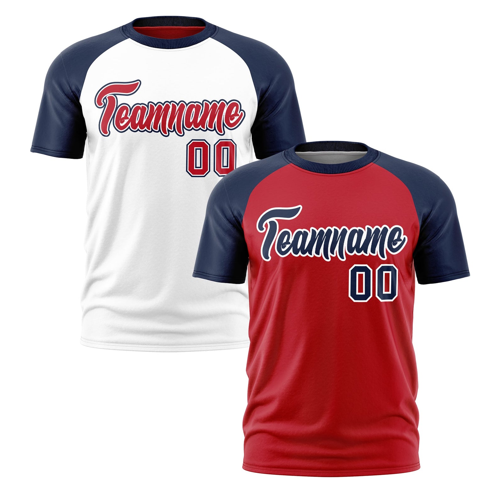 Custom Red Navy White Reversible Raglan Sleeves Quick Dry T-shirt| KXKSHOP