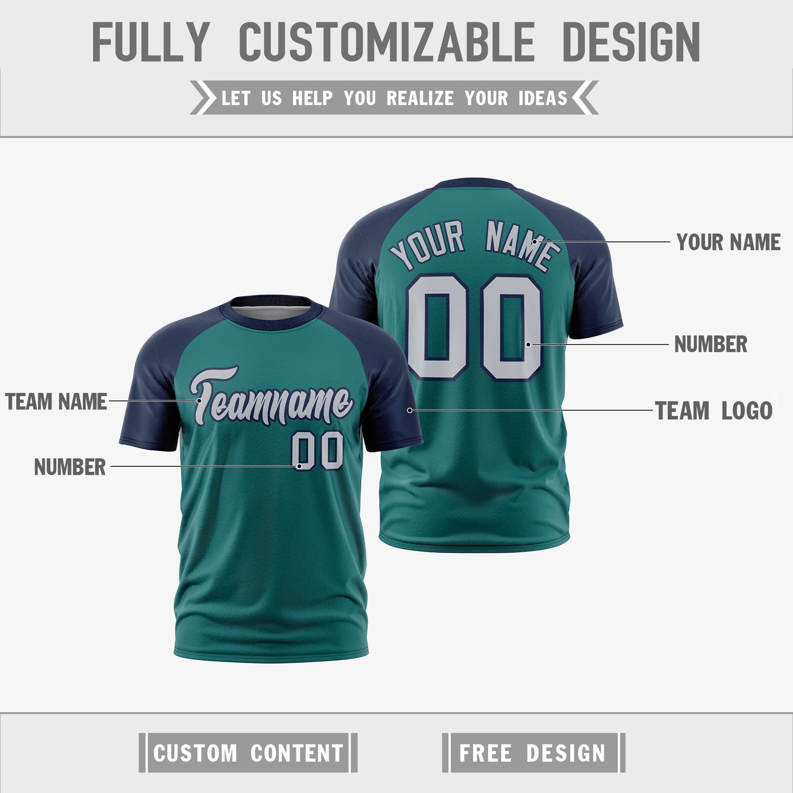 Custom Teal Navy Silver Reversible Raglan Sleeves Moisture-Wicking T-shirt| KXKSHOP