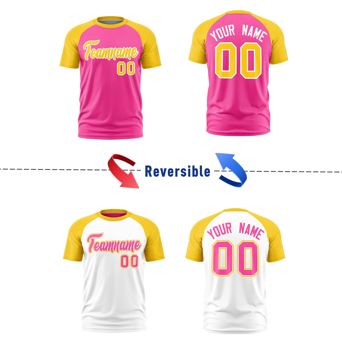 Custom Pink Gold White Reversible Raglan Sleeves Quick Dry T-shirt| KXKSHOP