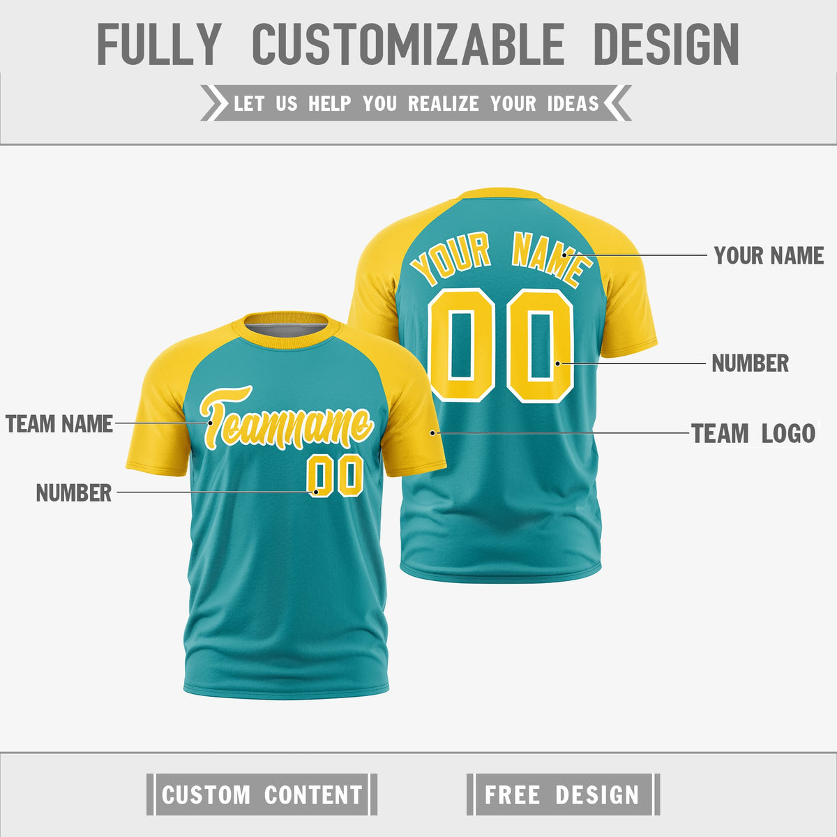 Custom Aqua Gold White Reversible Raglan Sleeves Moisture-Wicking T-shirt| KXKSHOP