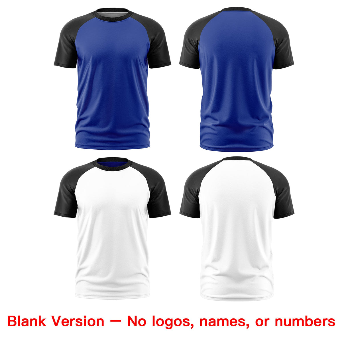 Custom Royal Blue Black White Reversible Raglan Sleeves Moisture-Wicking T-shirt| KXKSHOP