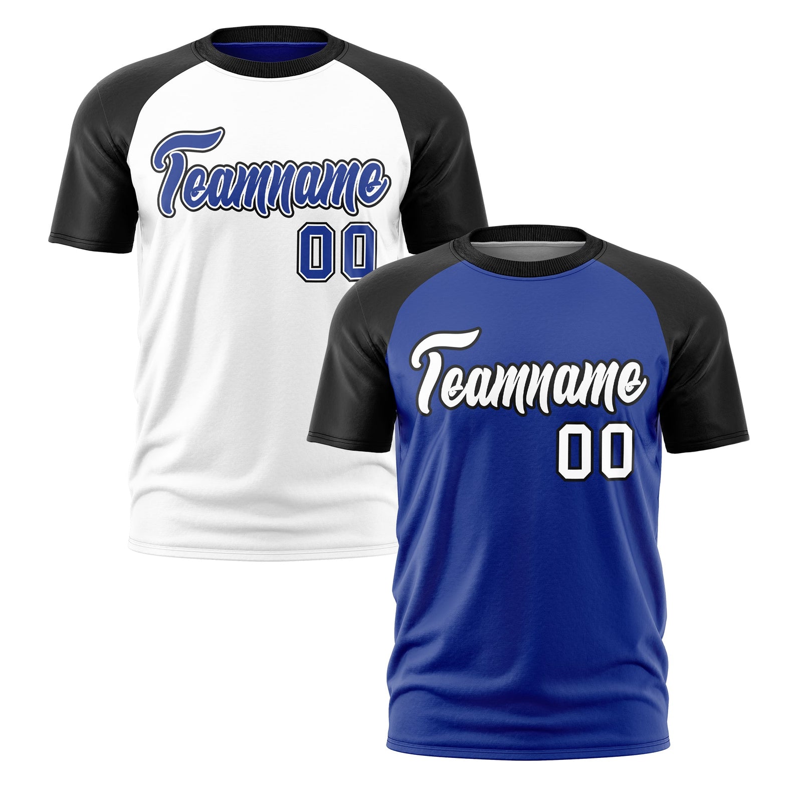 Custom Royal Blue Black White Reversible Raglan Sleeves Moisture-Wicking T-shirt| KXKSHOP