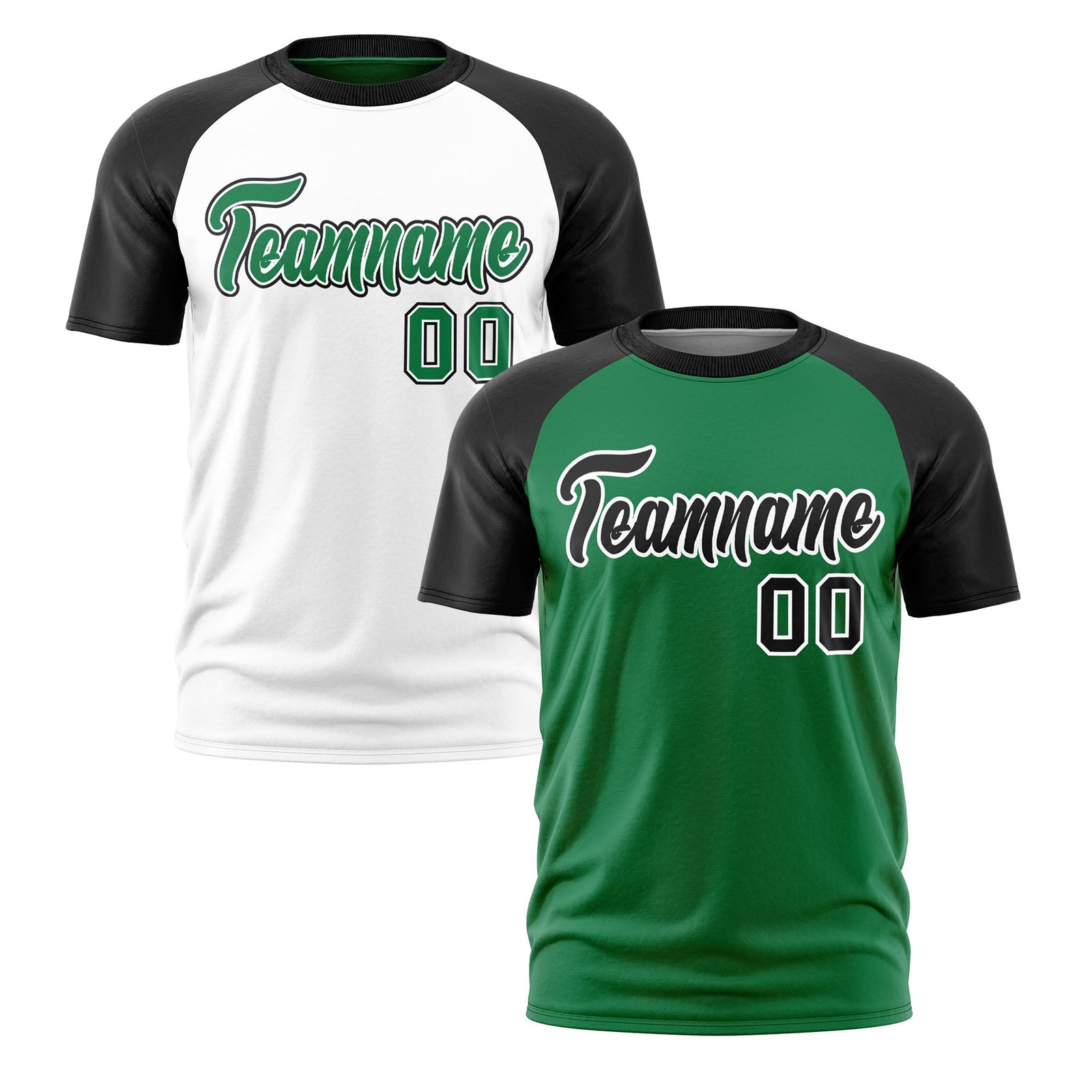 Custom Kelly Green Black White Reversible Raglan Sleeves Quick Dry T-shirt| KXKSHOP