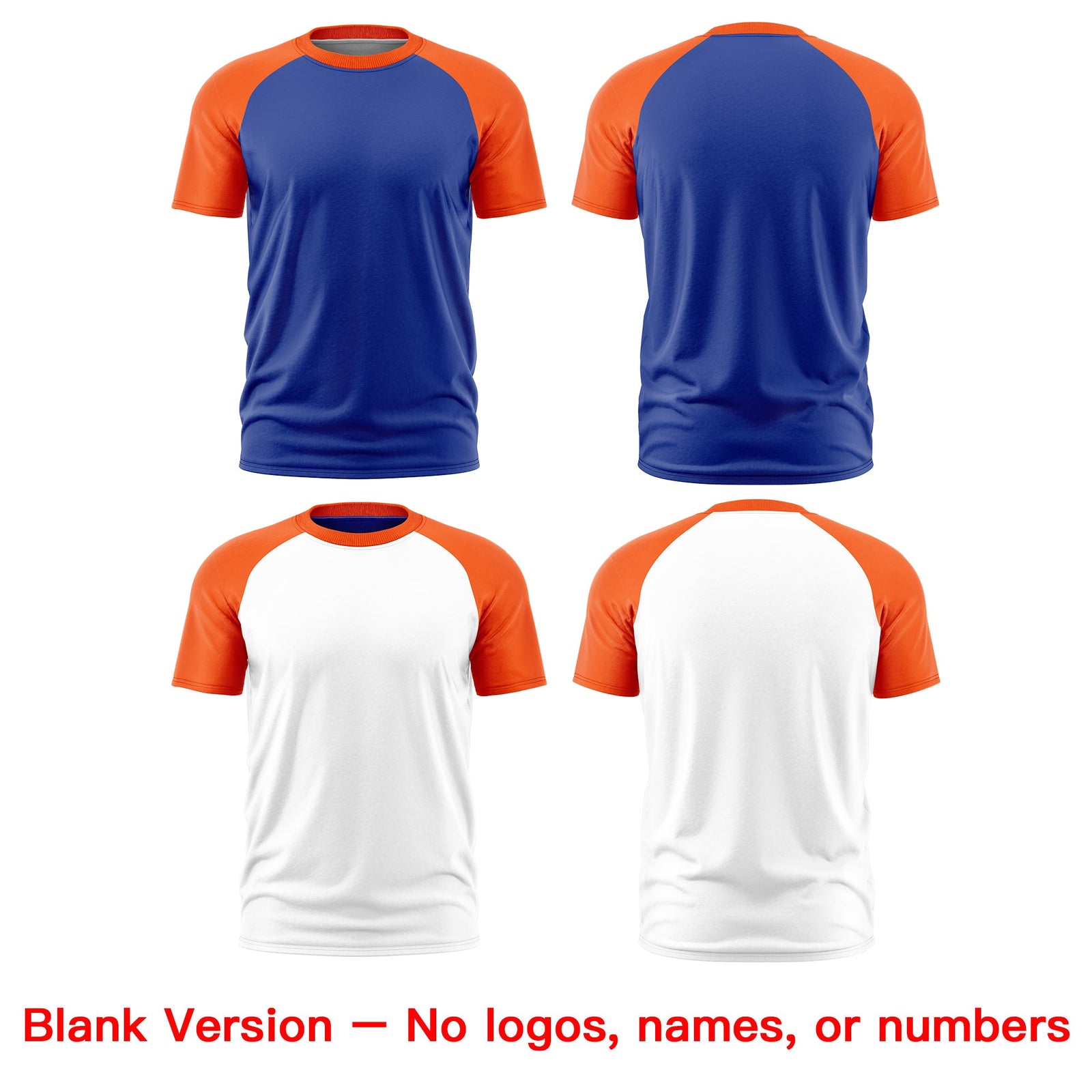 Custom Royal Blue Orange White Reversible Raglan Sleeves Moisture-Wicking T-shirt| KXKSHOP