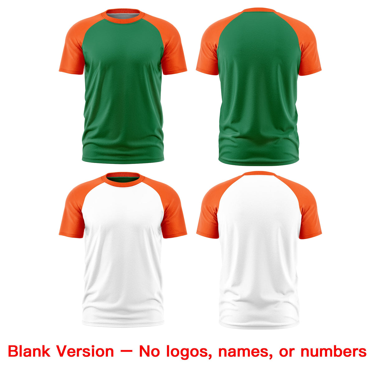 Custom Kelly Green Orange White Reversible Raglan Sleeves Quick Dry T-shirt| KXKSHOP
