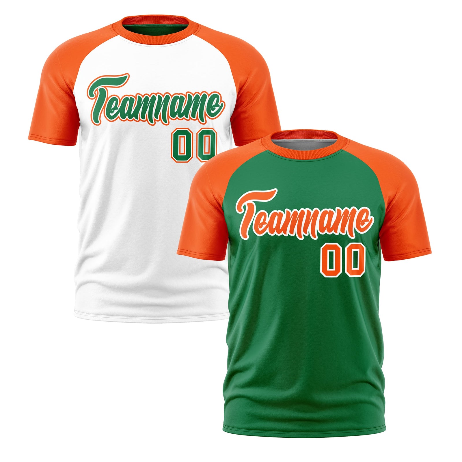 Custom Kelly Green Orange White Reversible Raglan Sleeves Quick Dry T-shirt| KXKSHOP