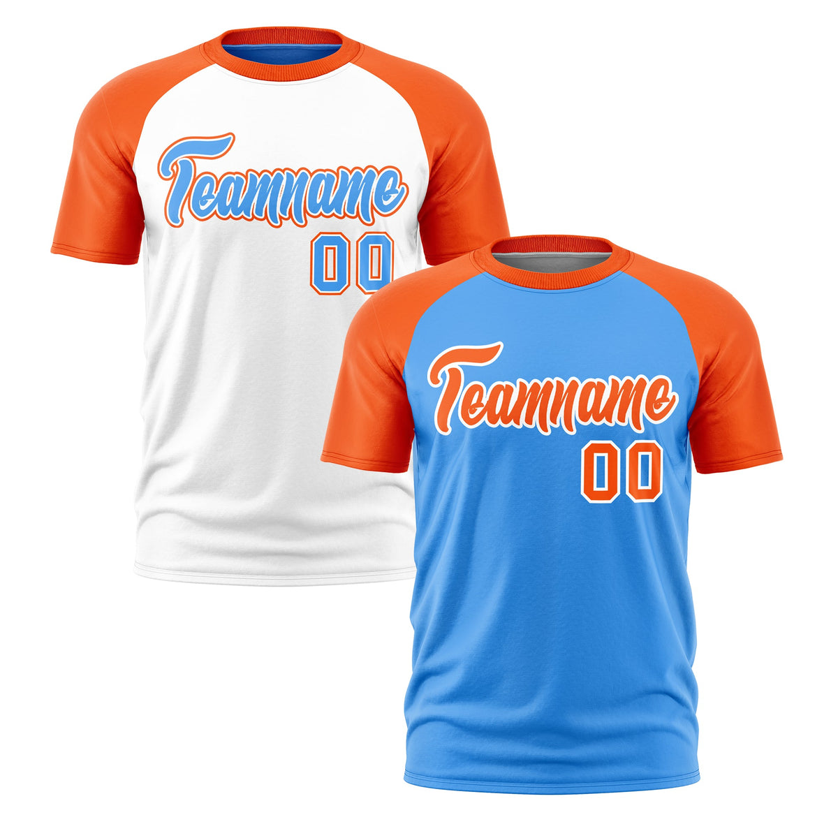 Custom Powder Blue Orange White Reversible Raglan Sleeves Moisture-Wicking T-shirt| KXKSHOP