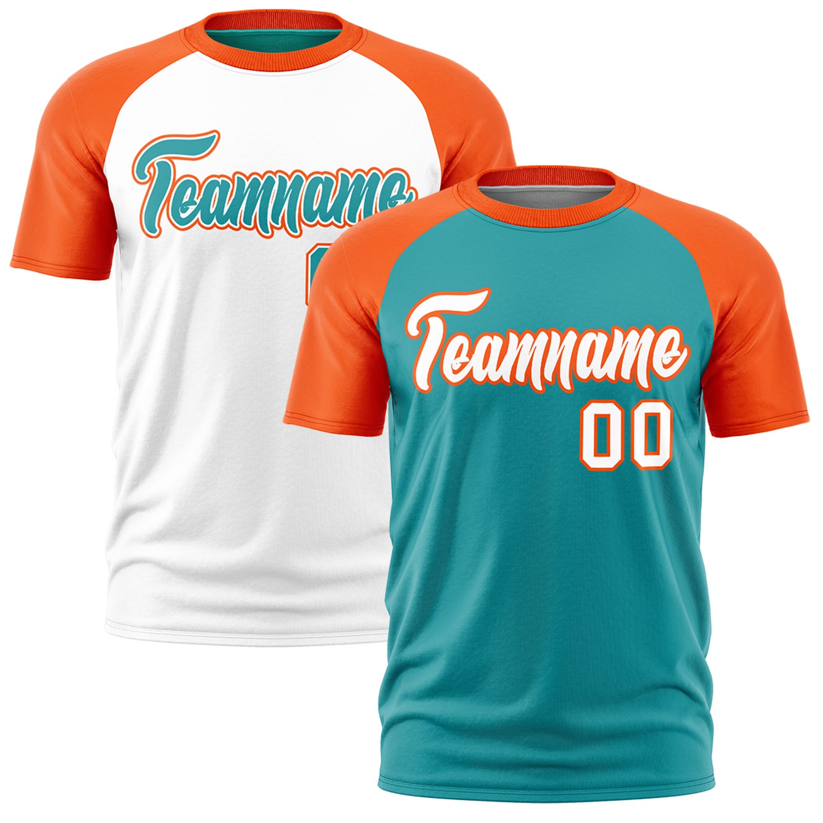 Custom Aqua Orange White Reversible Raglan Sleeves Quick Dry T-shirt| KXKSHOP