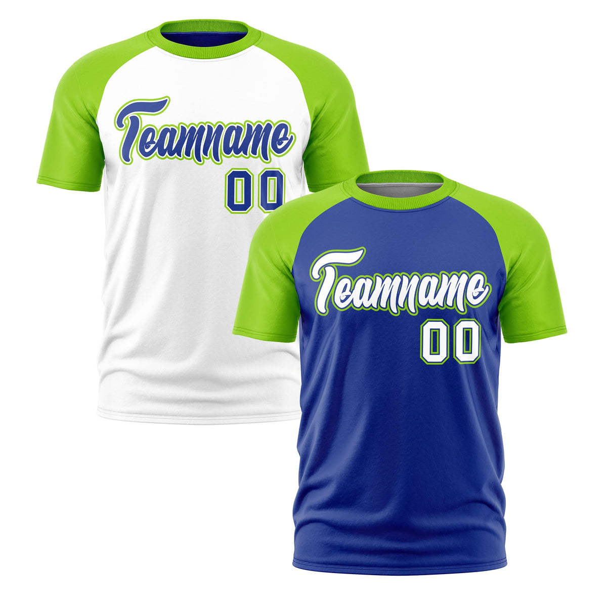 Custom Royal Blue Neon Green White Reversible Raglan Sleeves Moisture-Wicking T-shirt| KXKSHOP