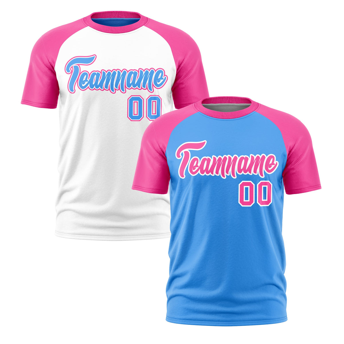 Custom Powder Blue Pink White Reversible Raglan Sleeves Quick Dry T-shirt| KXKSHOP