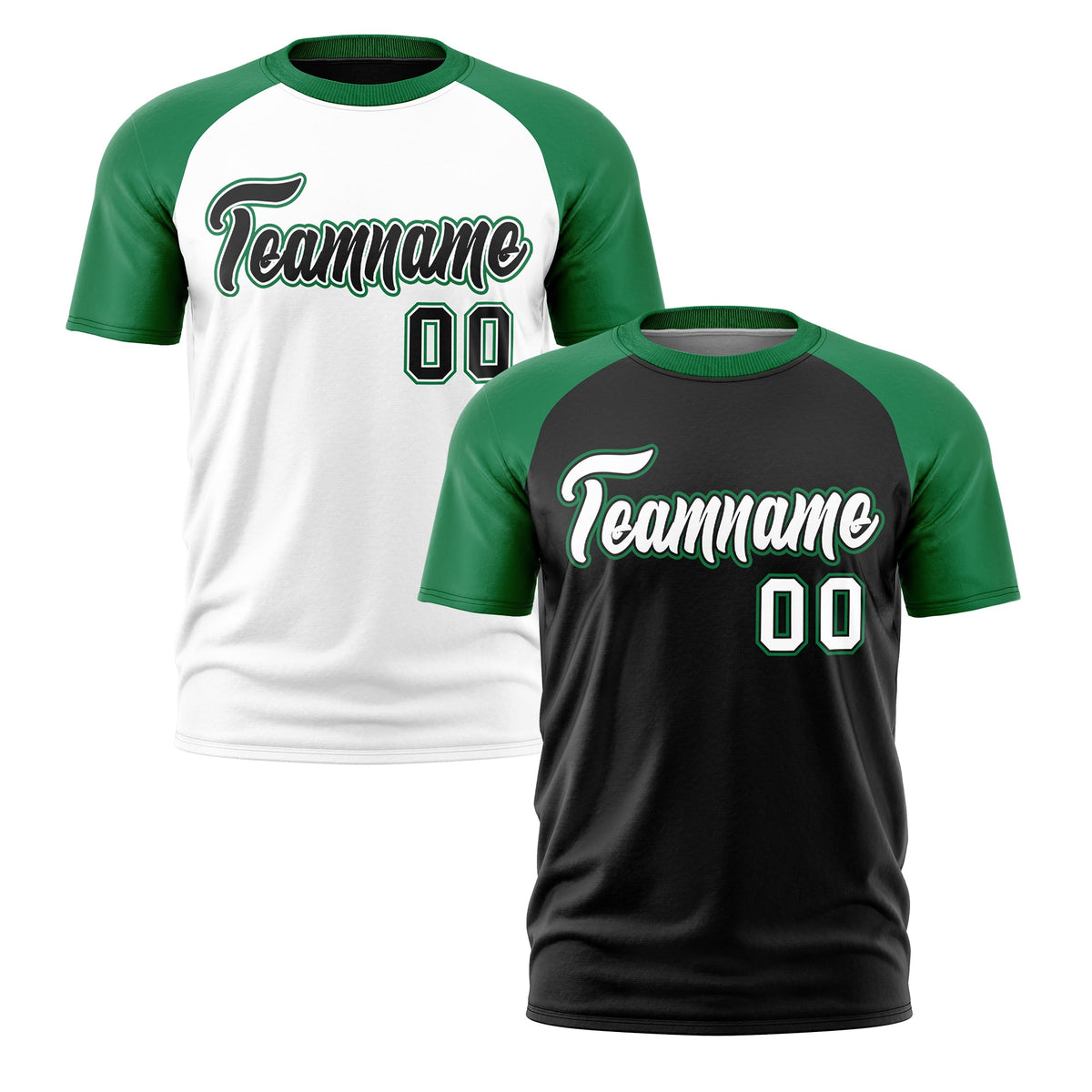 Custom Black Kelly Green White Reversible Raglan Sleeves Moisture-Wicking T-shirt| KXKSHOP