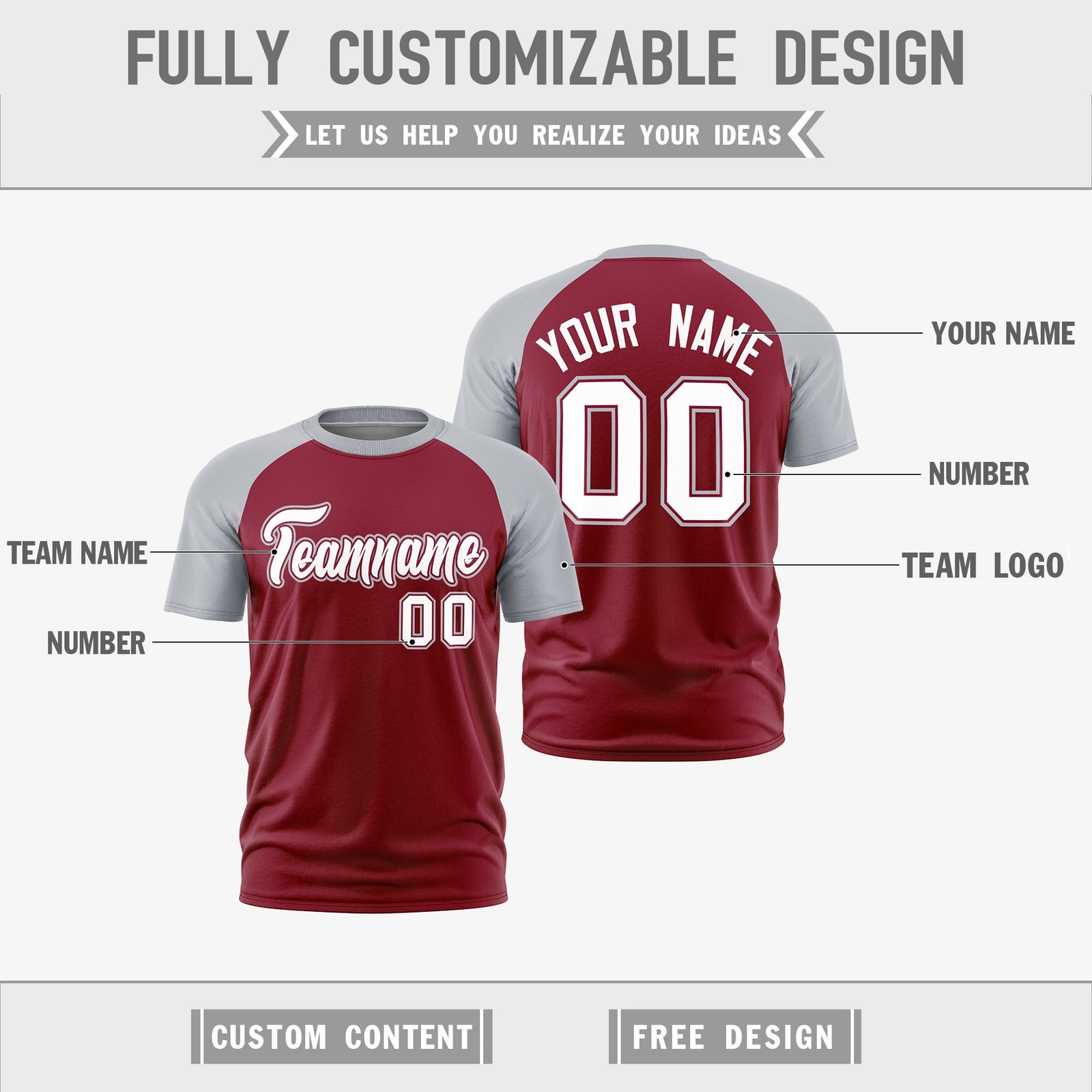 Custom Crimson Silver White Reversible Raglan Sleeves Moisture-Wicking T-shirt| KXKSHOP