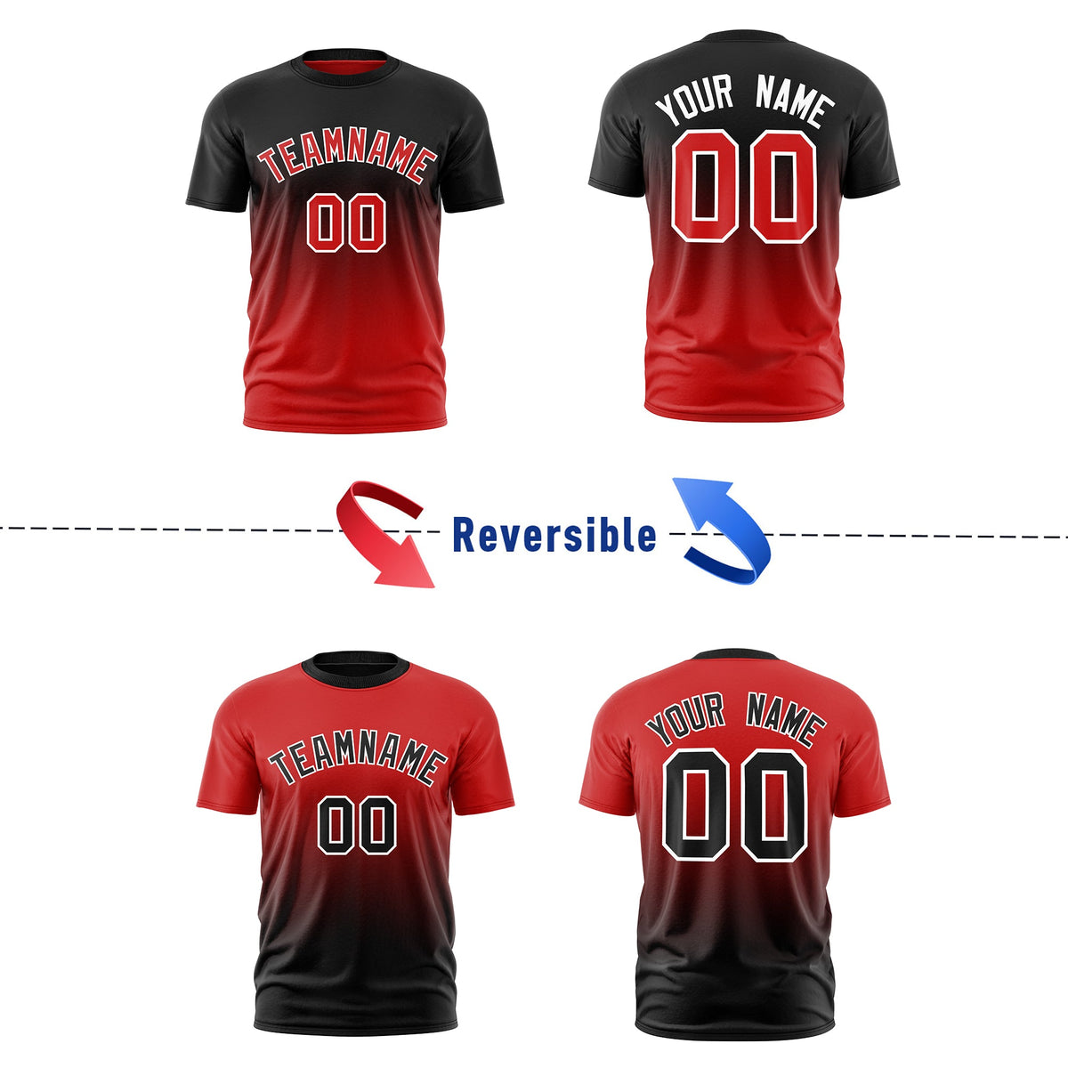 Custom Red Black Gradient Fashion Reversible Lightweight T-shirt| KXKSHOP