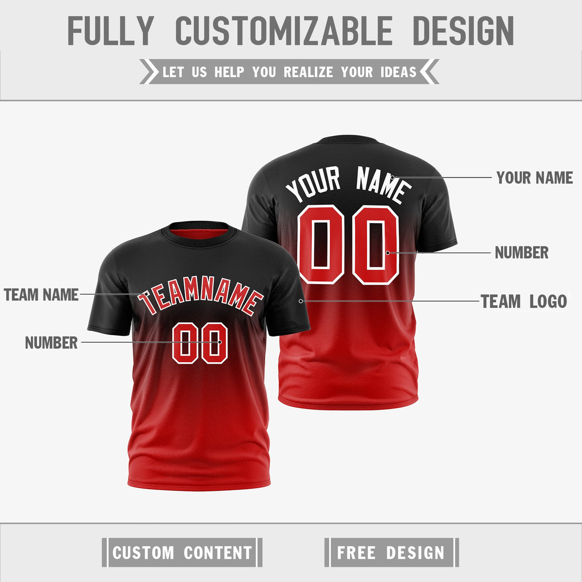 Custom Red Black Gradient Fashion Reversible Lightweight T-shirt| KXKSHOP