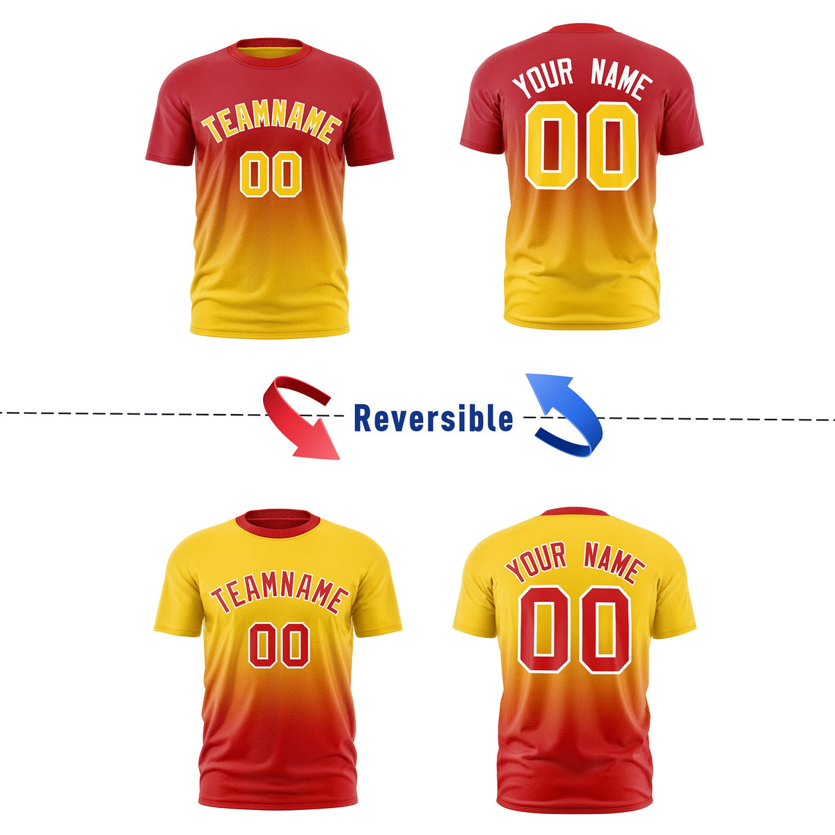 Custom Red Gold Gradient Fashion Reversible Quick Dry T-shirt| KXKSHOP