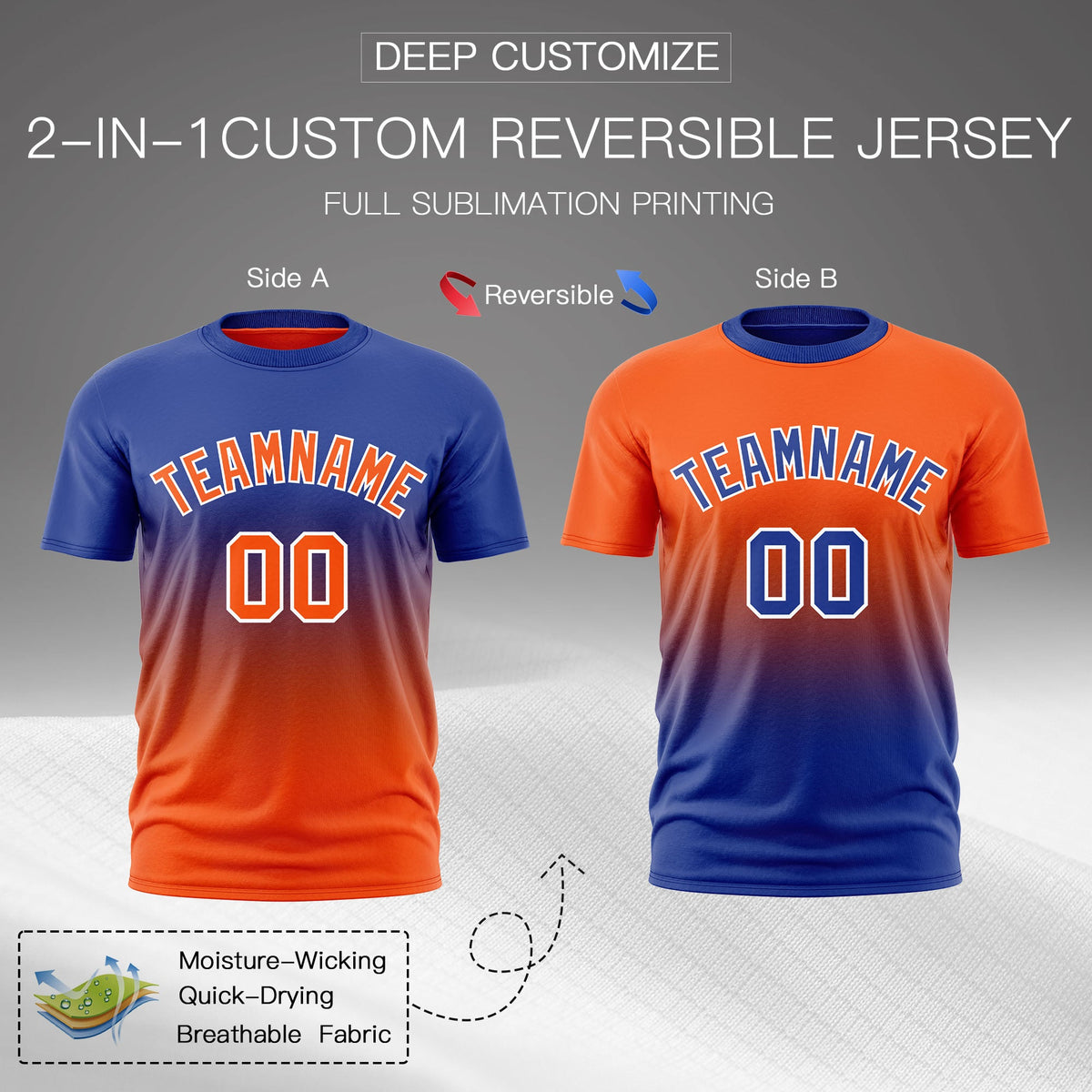 Custom Orange Royal Blue Gradient Fashion Reversible Lightweight T-shirt| KXKSHOP