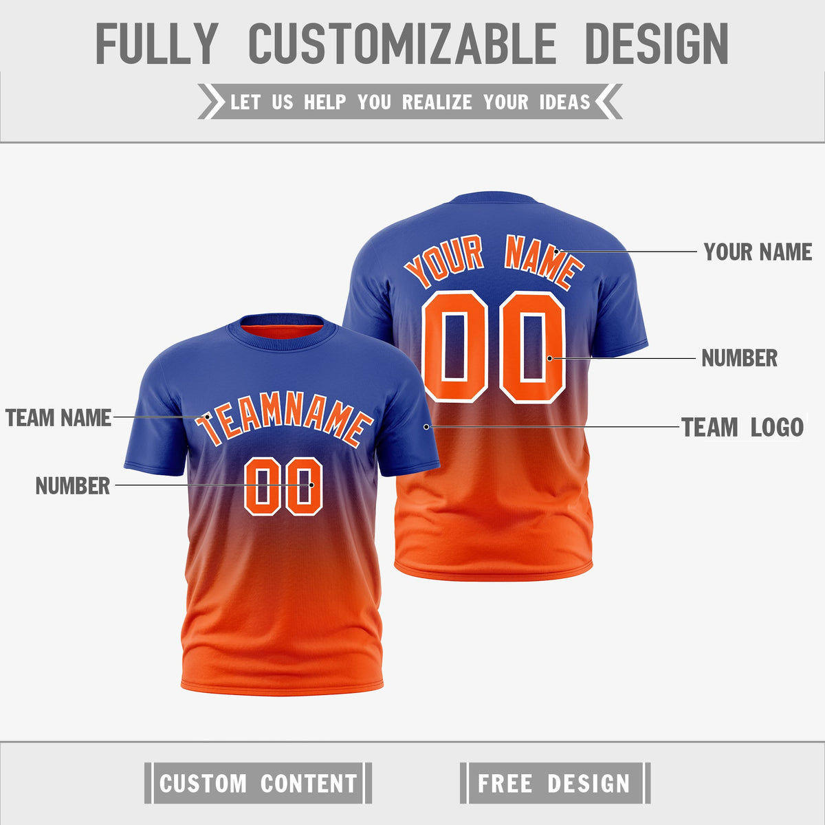 Custom Orange Royal Blue Gradient Fashion Reversible Lightweight T-shirt| KXKSHOP