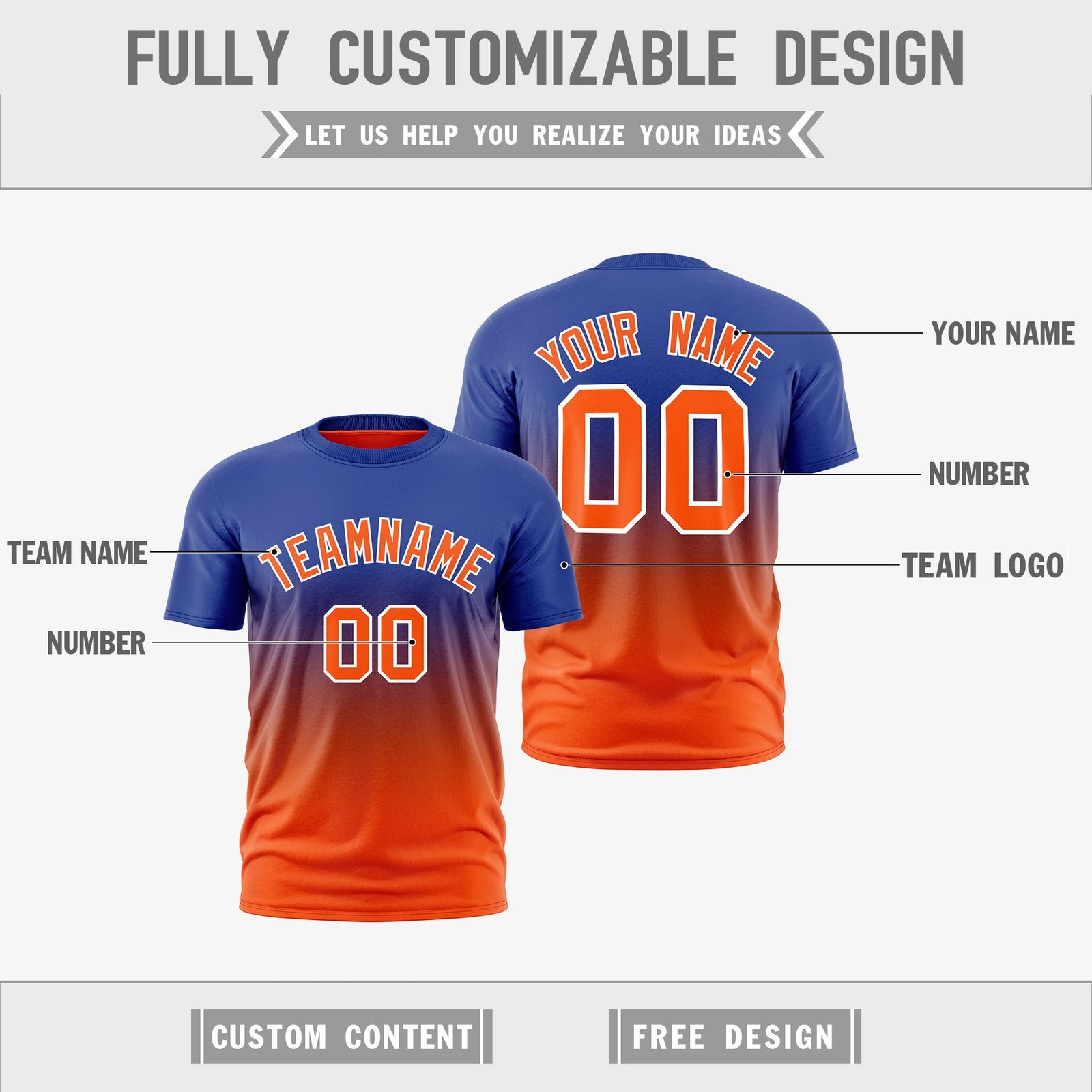 Custom Orange Royal Blue Gradient Fashion Reversible Lightweight T-shirt| KXKSHOP