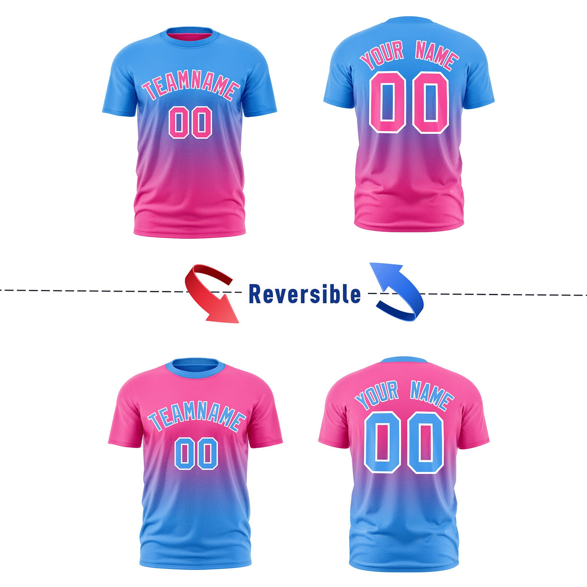 Custom Powder Blue Pink Gradient Fashion Reversible Lightweight T-shirt| KXKSHOP