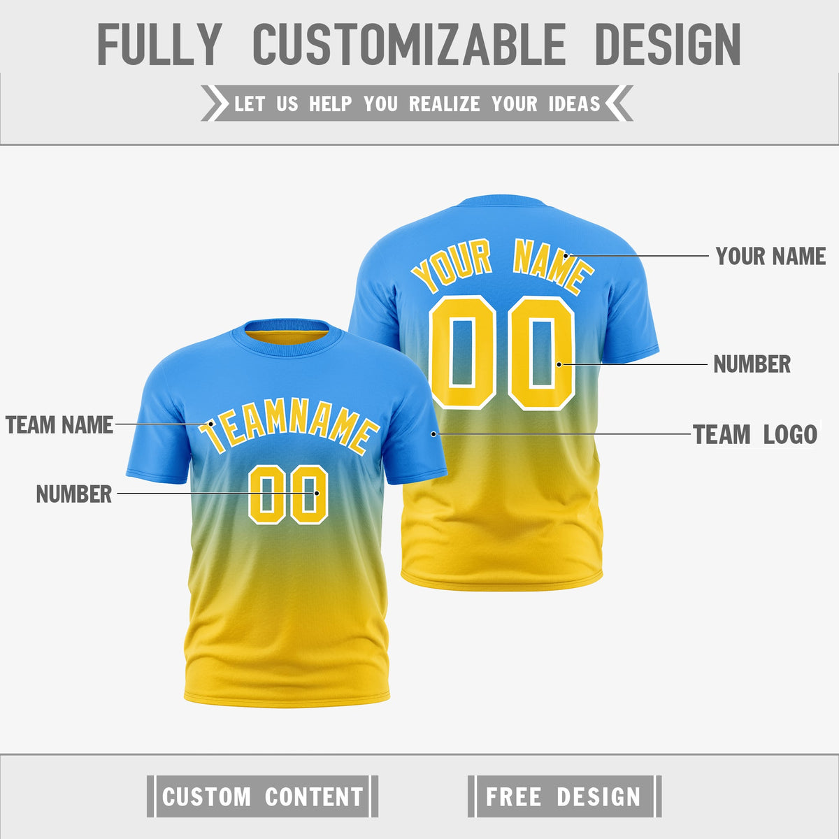 Custom Powder Blue Gold Gradient Fashion Reversible Quick Dry T-shirt| KXKSHOP