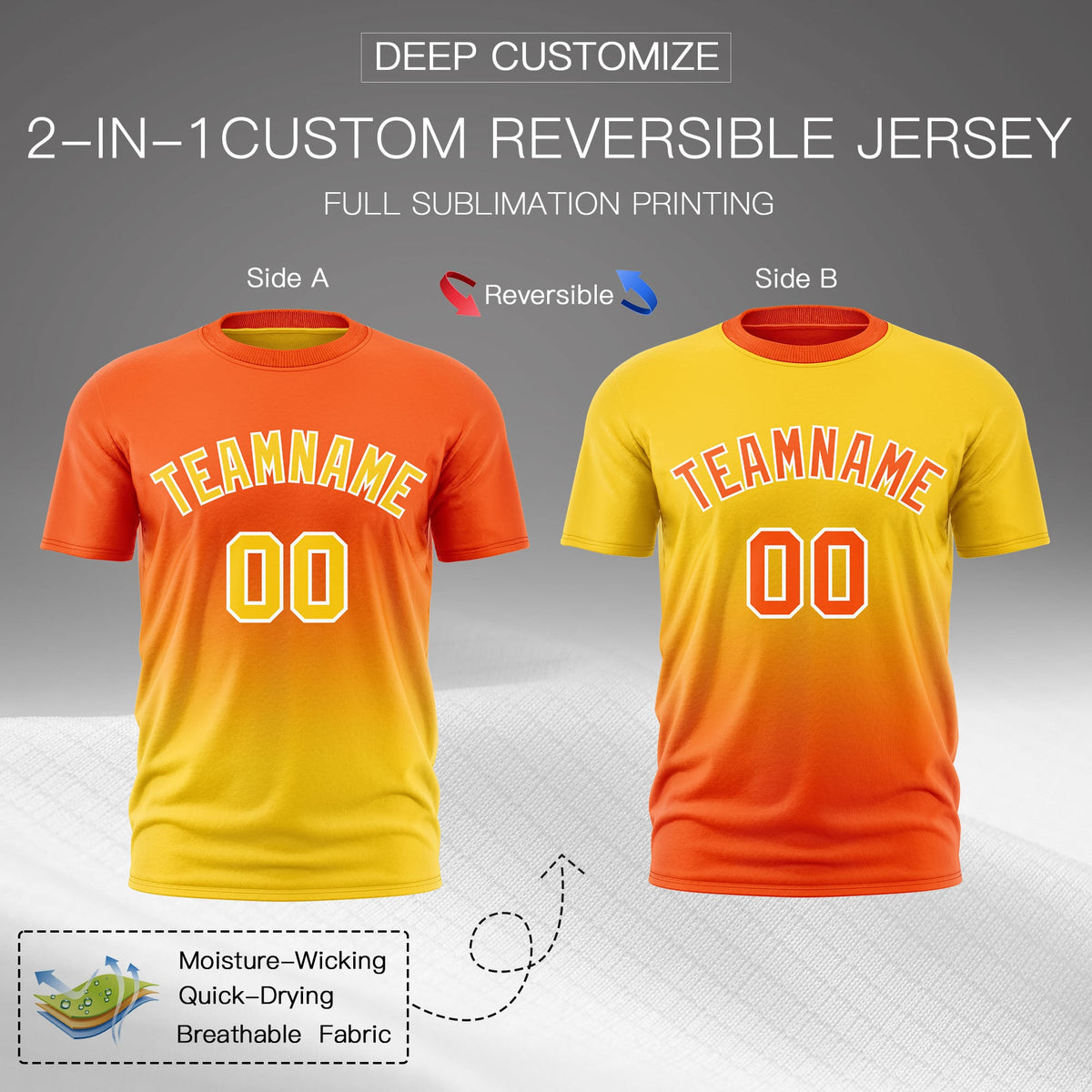Custom Orange Gold Gradient Fashion Reversible Lightweight T-shirt| KXKSHOP