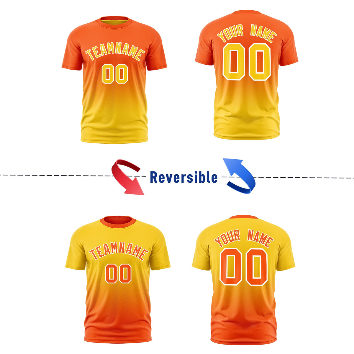 Custom Orange Gold Gradient Fashion Reversible Lightweight T-shirt| KXKSHOP