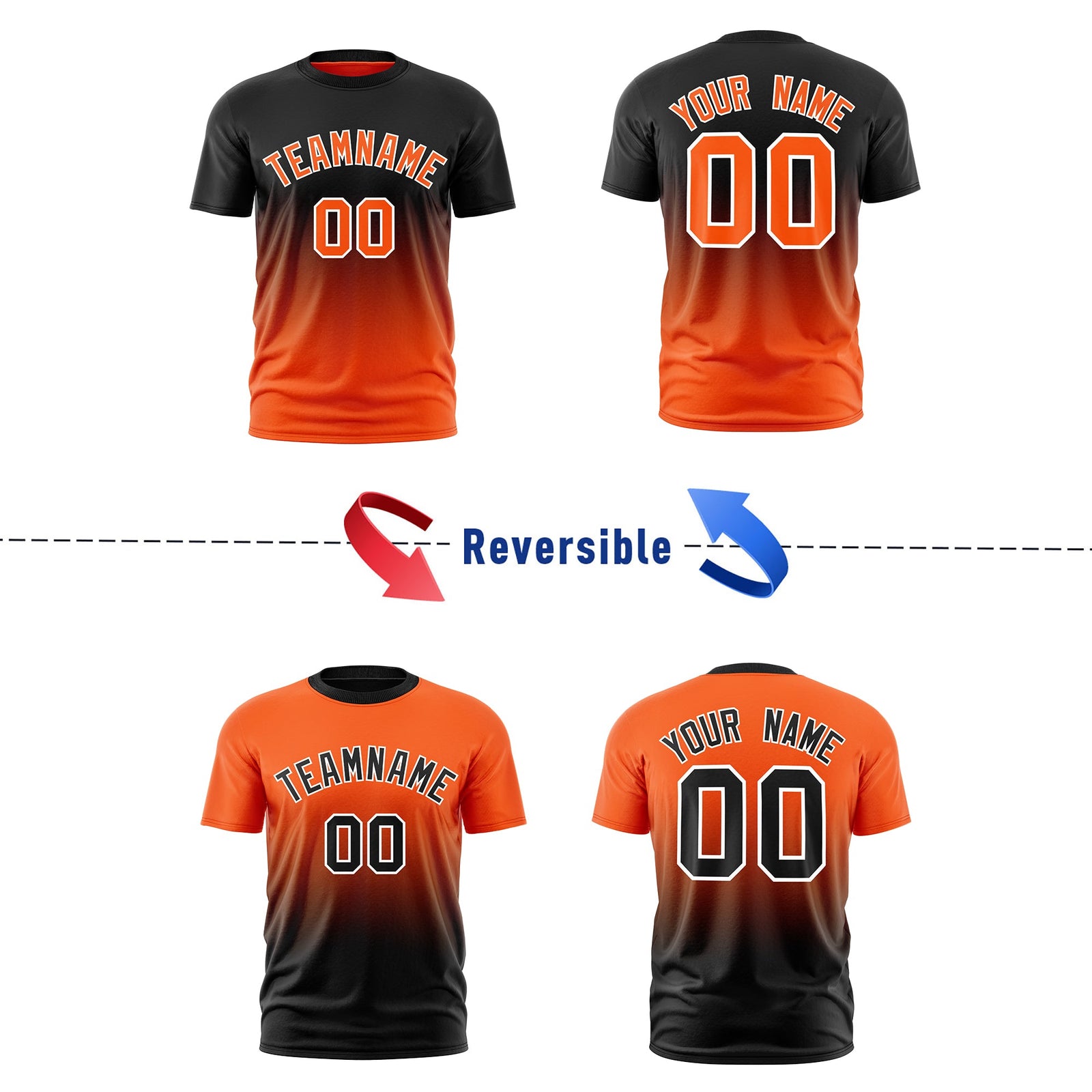 Custom Orange Black Gradient Fashion Reversible Quick Dry T-shirt| KXKSHOP