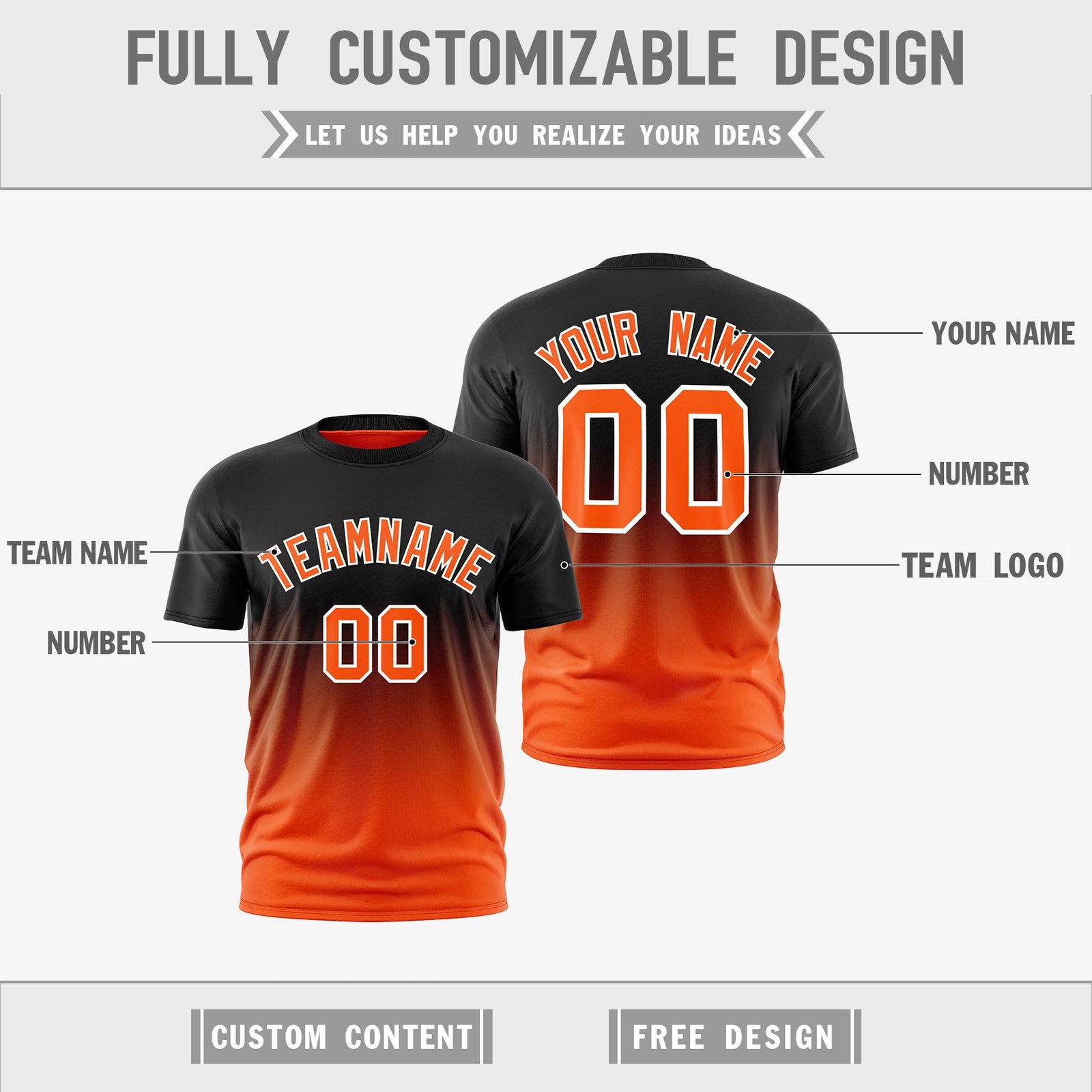 Custom Orange Black Gradient Fashion Reversible Quick Dry T-shirt| KXKSHOP