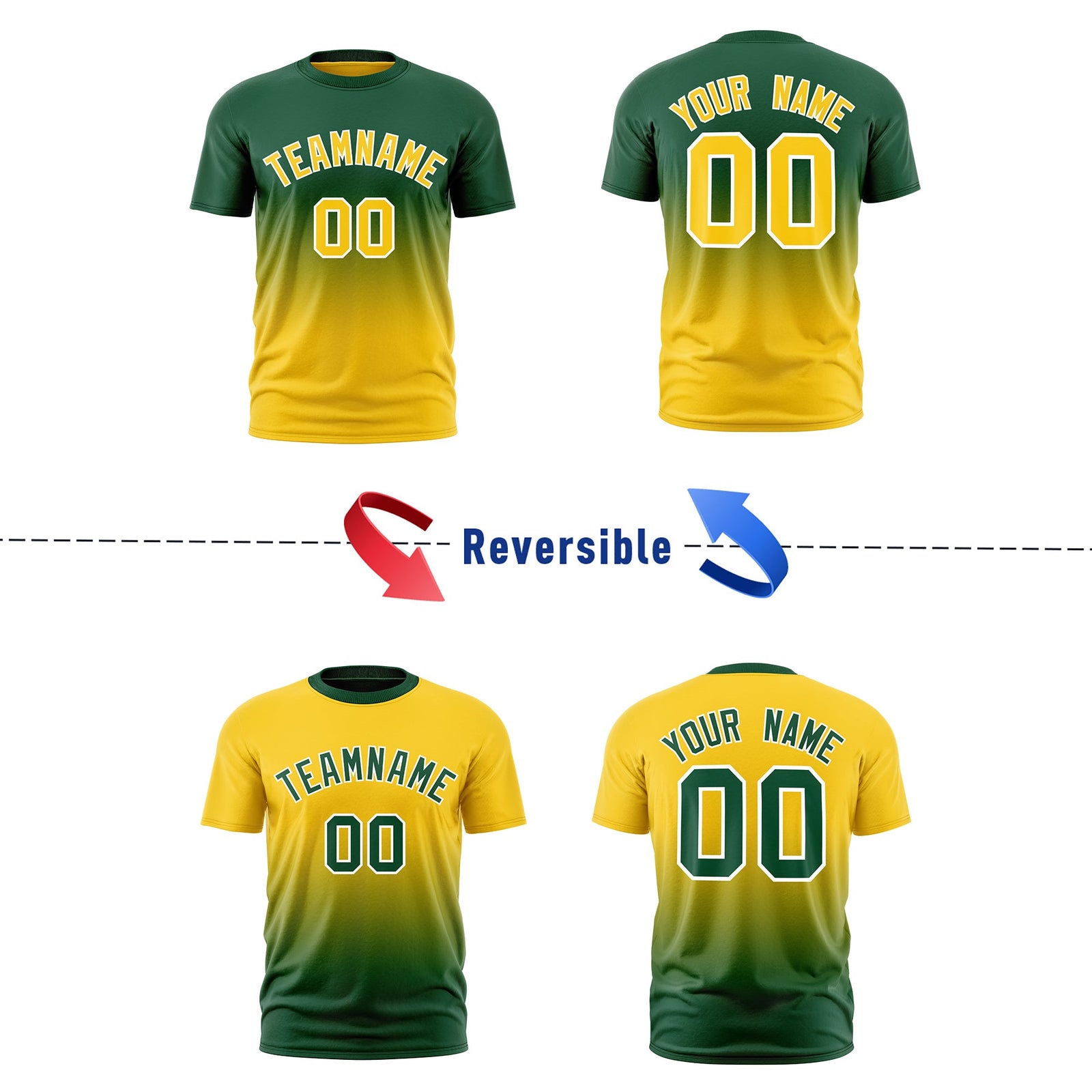 Custom Dark Green Gold Gradient Fashion Reversible Quick Dry T-shirt| KXKSHOP