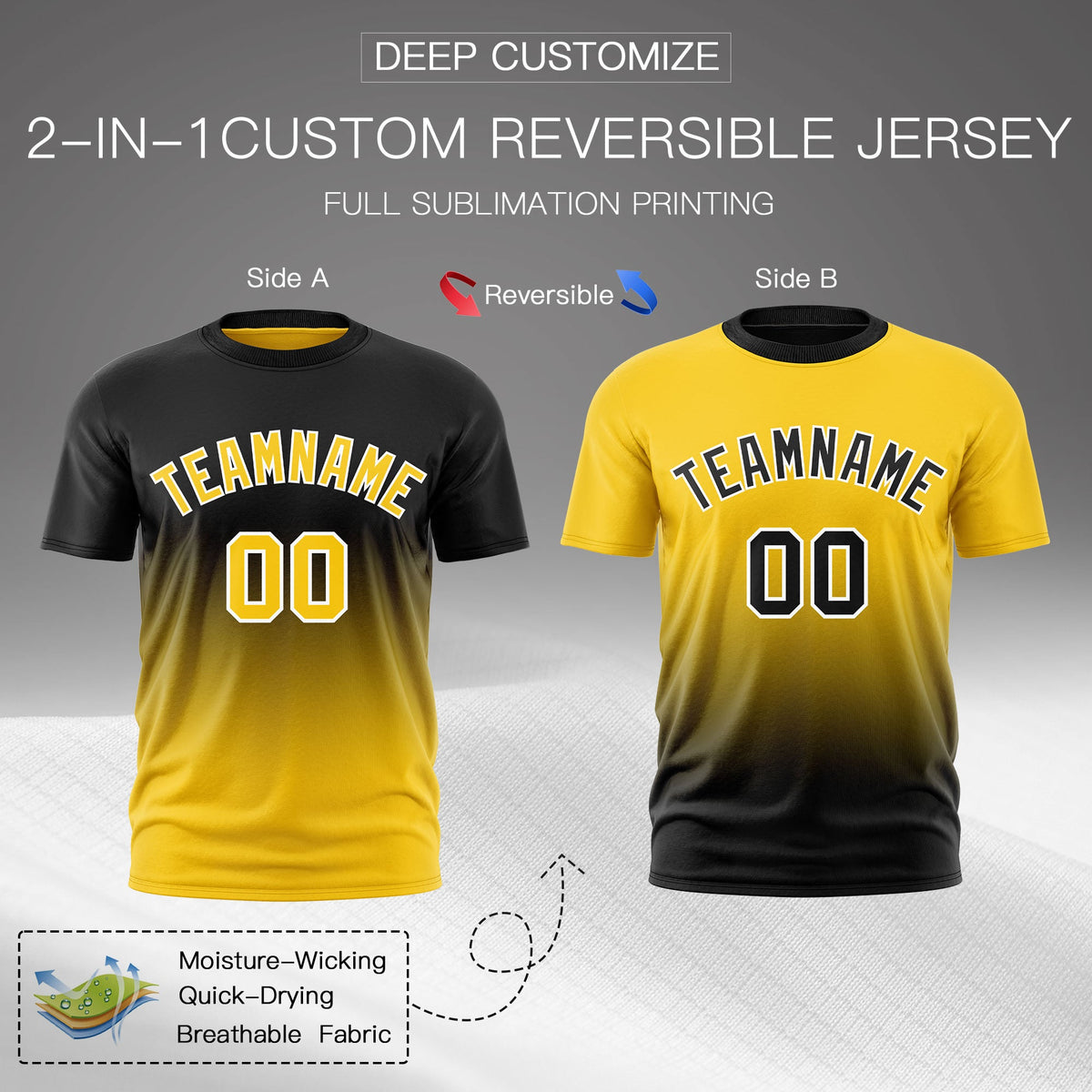 Custom Gold Black Gradient Fashion Reversible Lightweight T-shirt| KXKSHOP