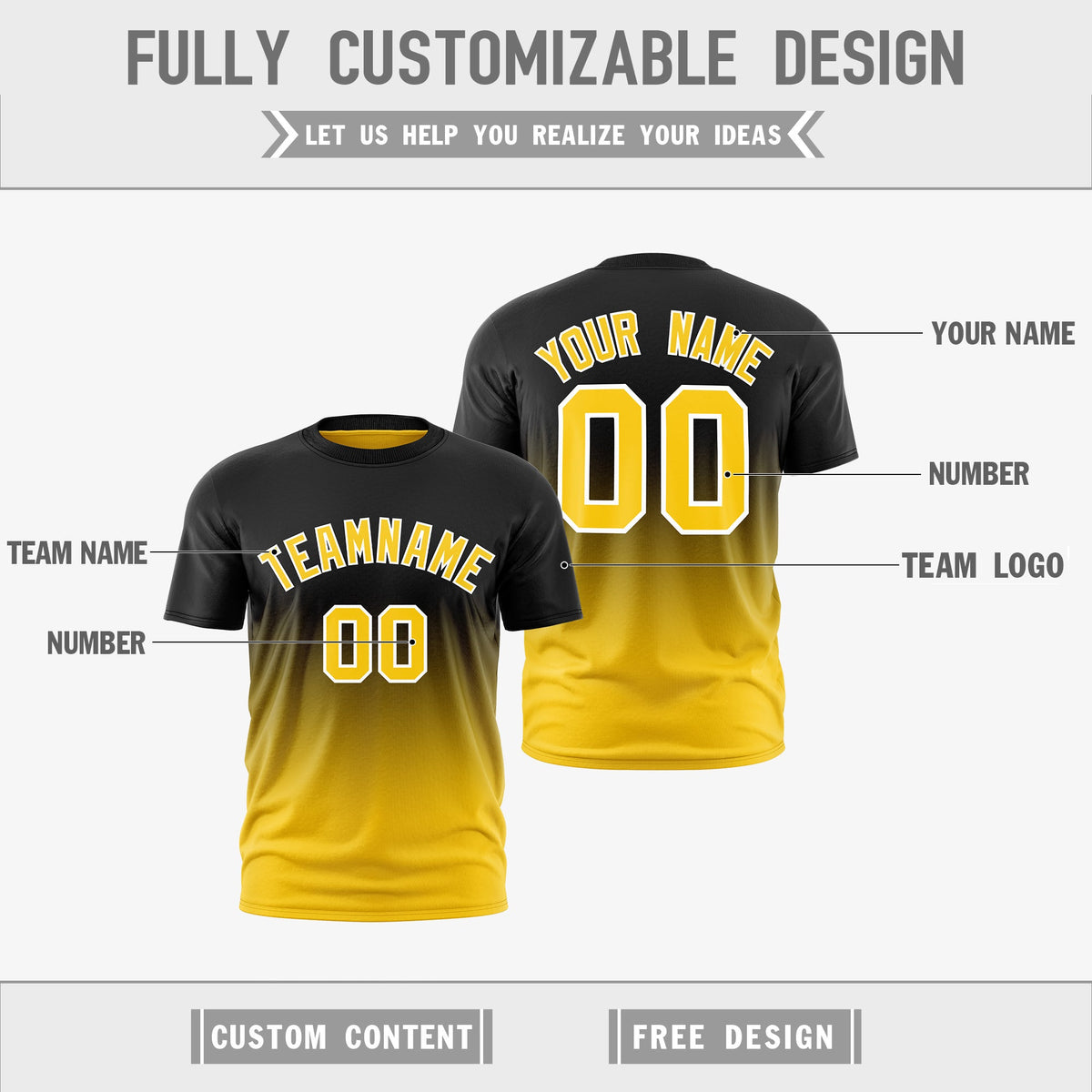 Custom Gold Black Gradient Fashion Reversible Lightweight T-shirt| KXKSHOP