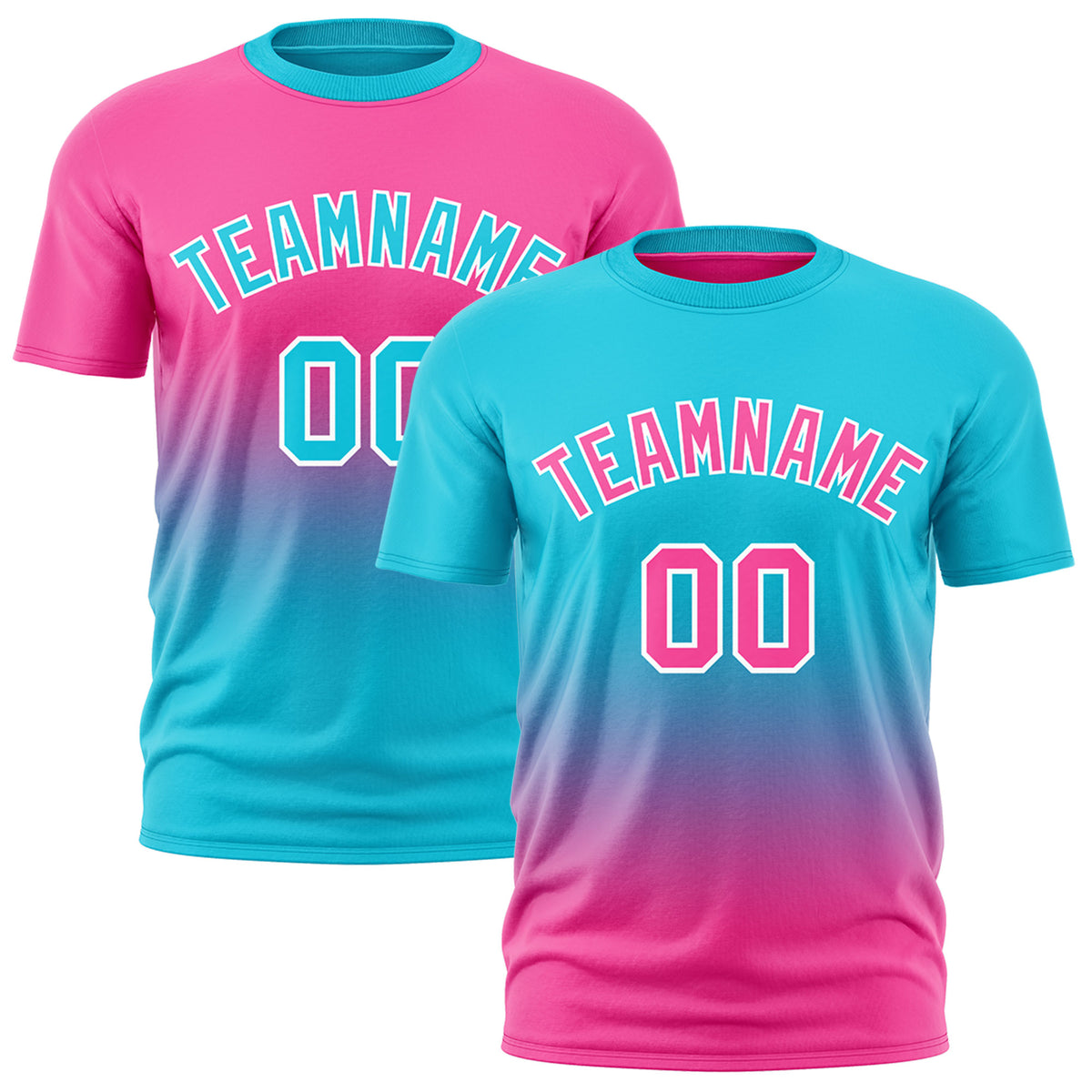 Custom Sky Blue Pink Gradient Fashion Reversible Lightweight T-shirt| KXKSHOP