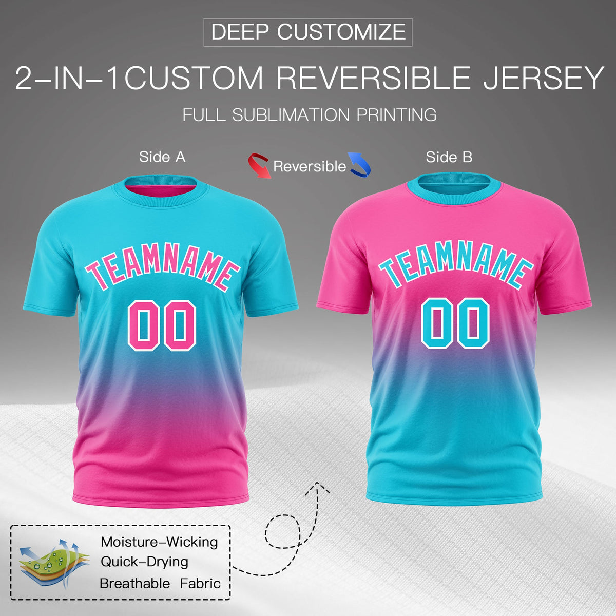 Custom Sky Blue Pink Gradient Fashion Reversible Lightweight T-shirt| KXKSHOP
