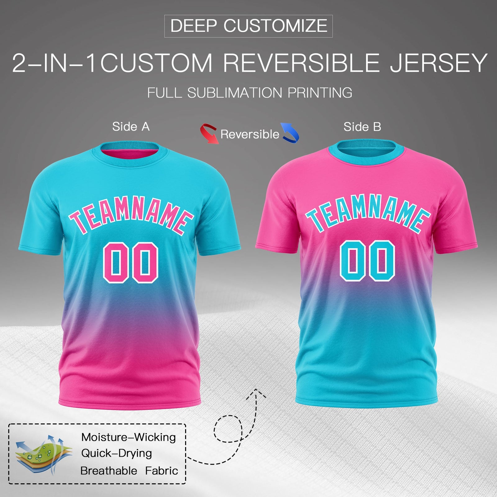 Custom Sky Blue Pink Gradient Fashion Reversible Lightweight T-shirt| KXKSHOP