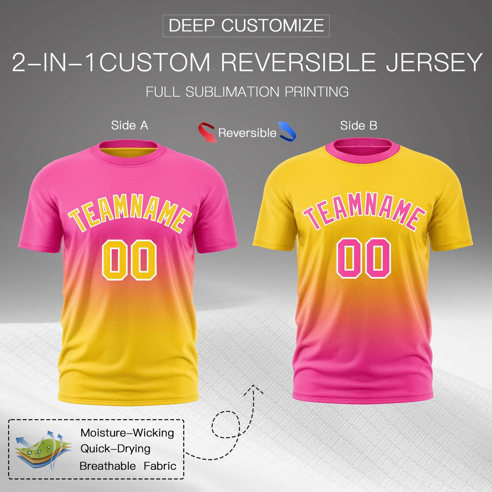 Custom Pink Gold Gradient Fashion Reversible Quick Dry T-shirt| KXKSHOP